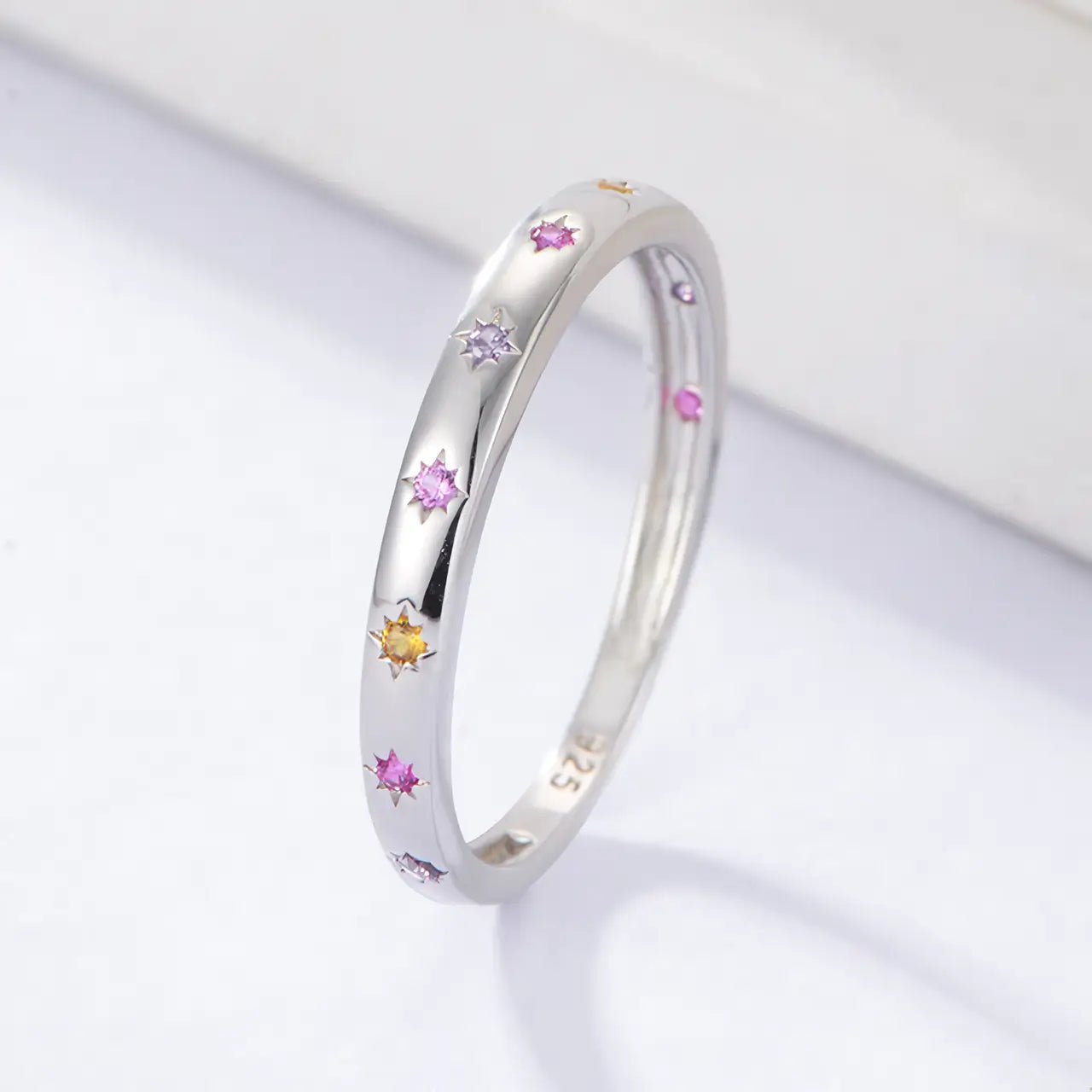 Сребърен пръстен с 18К златно покритие Colorful Stars – by Crystal Pro Jewellery