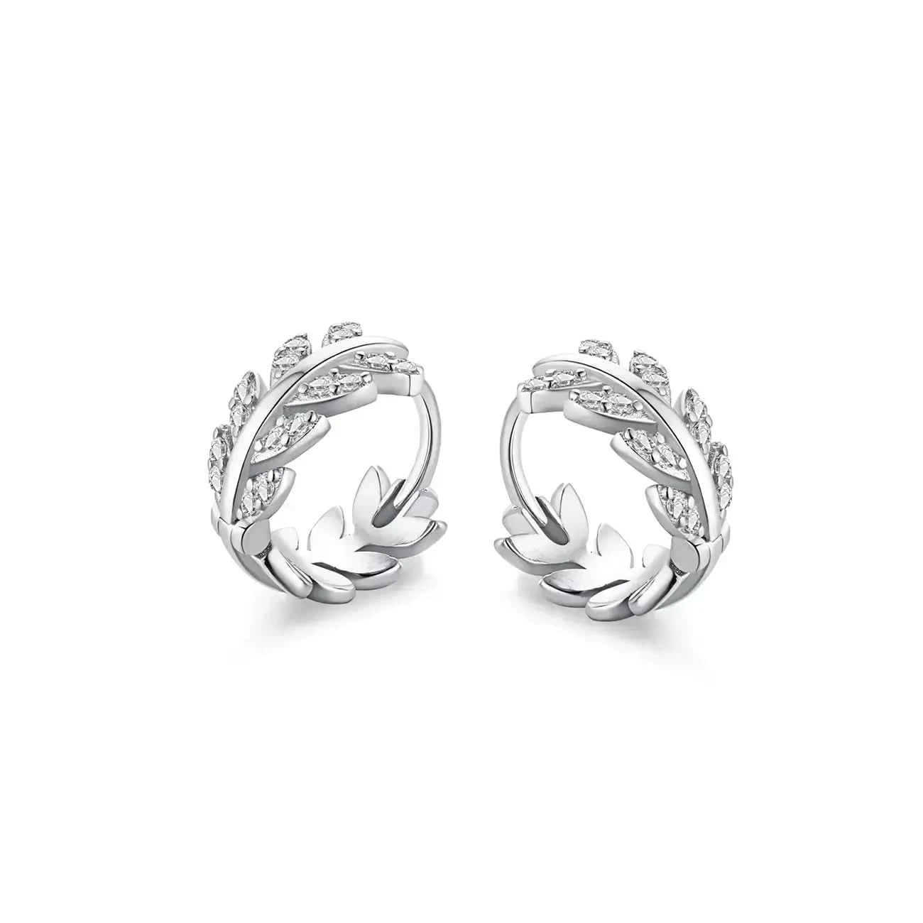 Сребърни обици халки Маслинови листа Луксозен дизайн – by Crystal Pro Jewellery