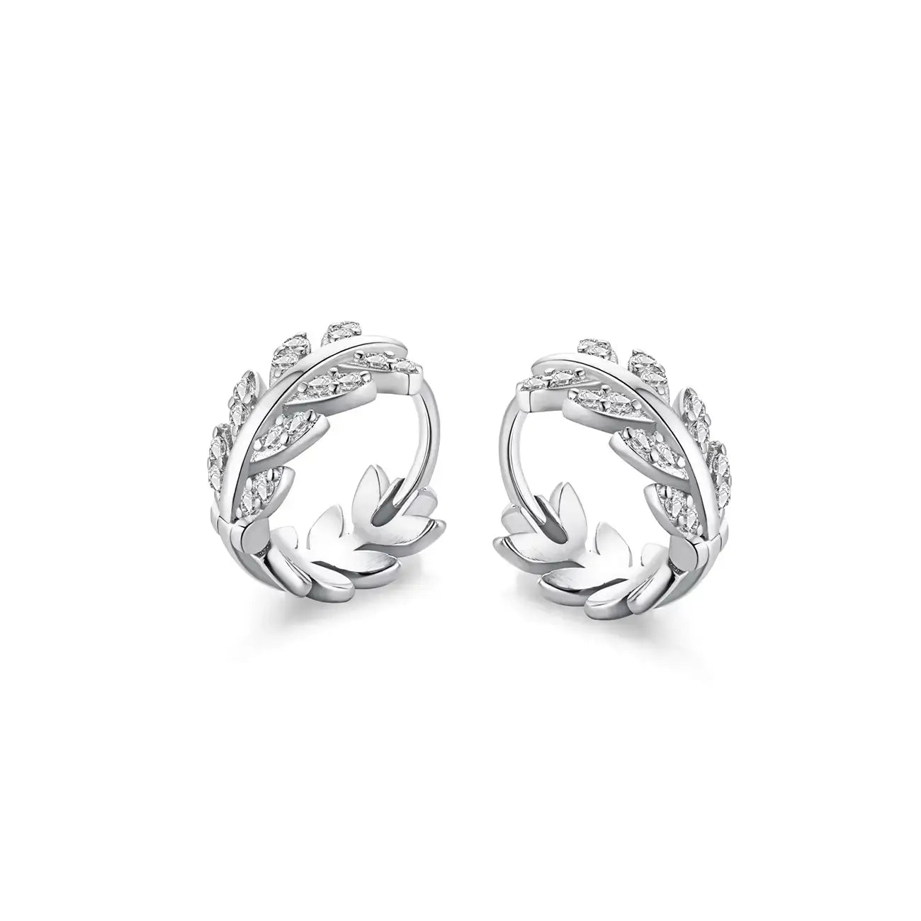 Сребърни обици халки Маслинови листа Луксозен дизайн – by Crystal Pro Jewellery