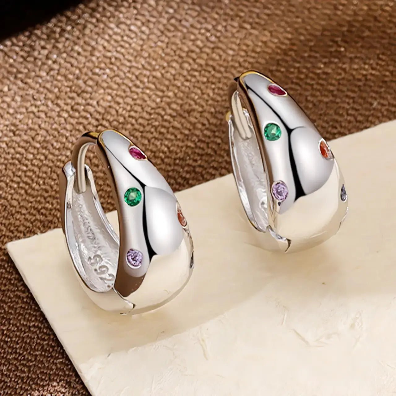 Сребърни Обици Халки Rainbow с цветни цирконии 18K Златно покритие – by Crystal Pro Jewellery