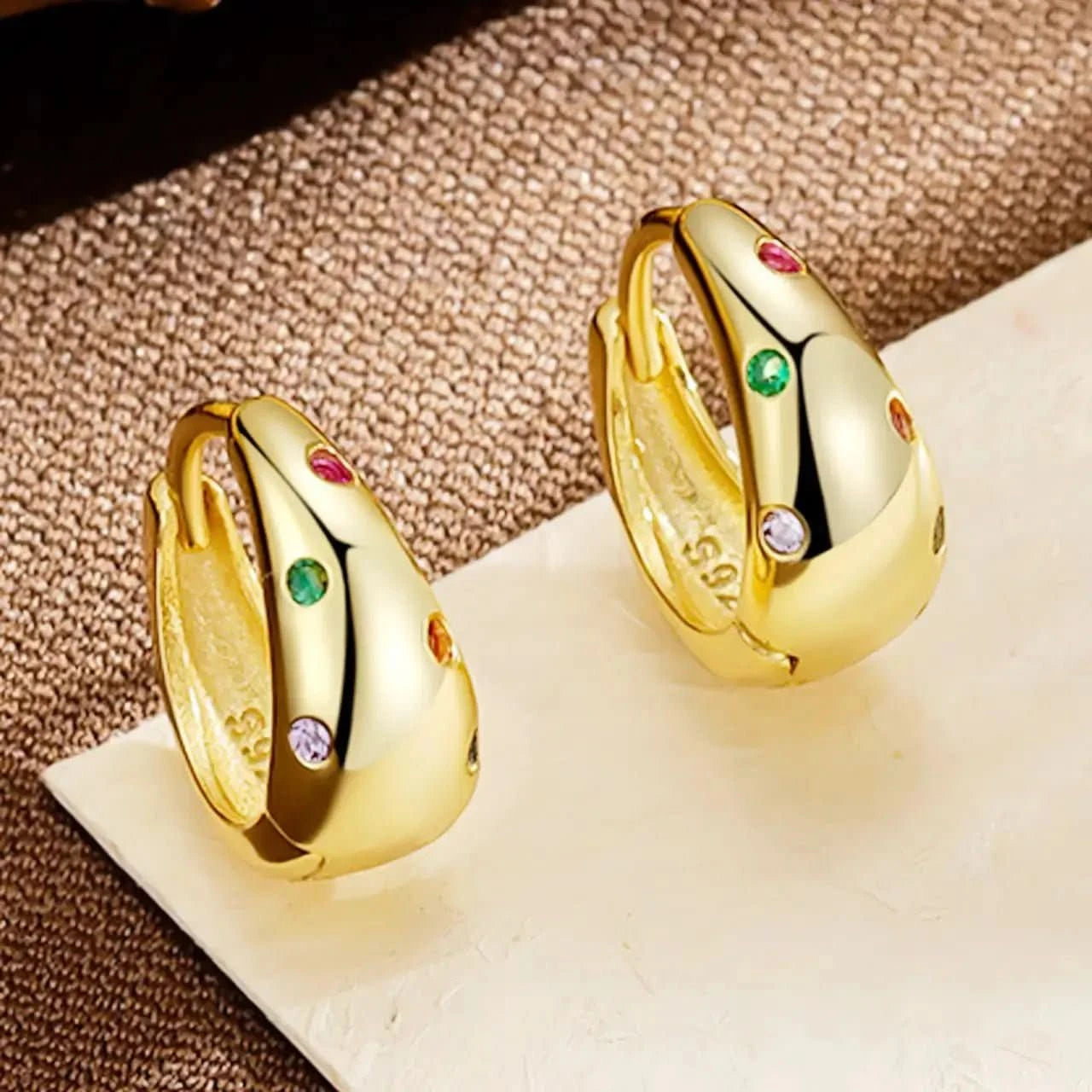 Сребърни Обици Халки Rainbow с цветни цирконии 18K Златно покритие – by Crystal Pro Jewellery