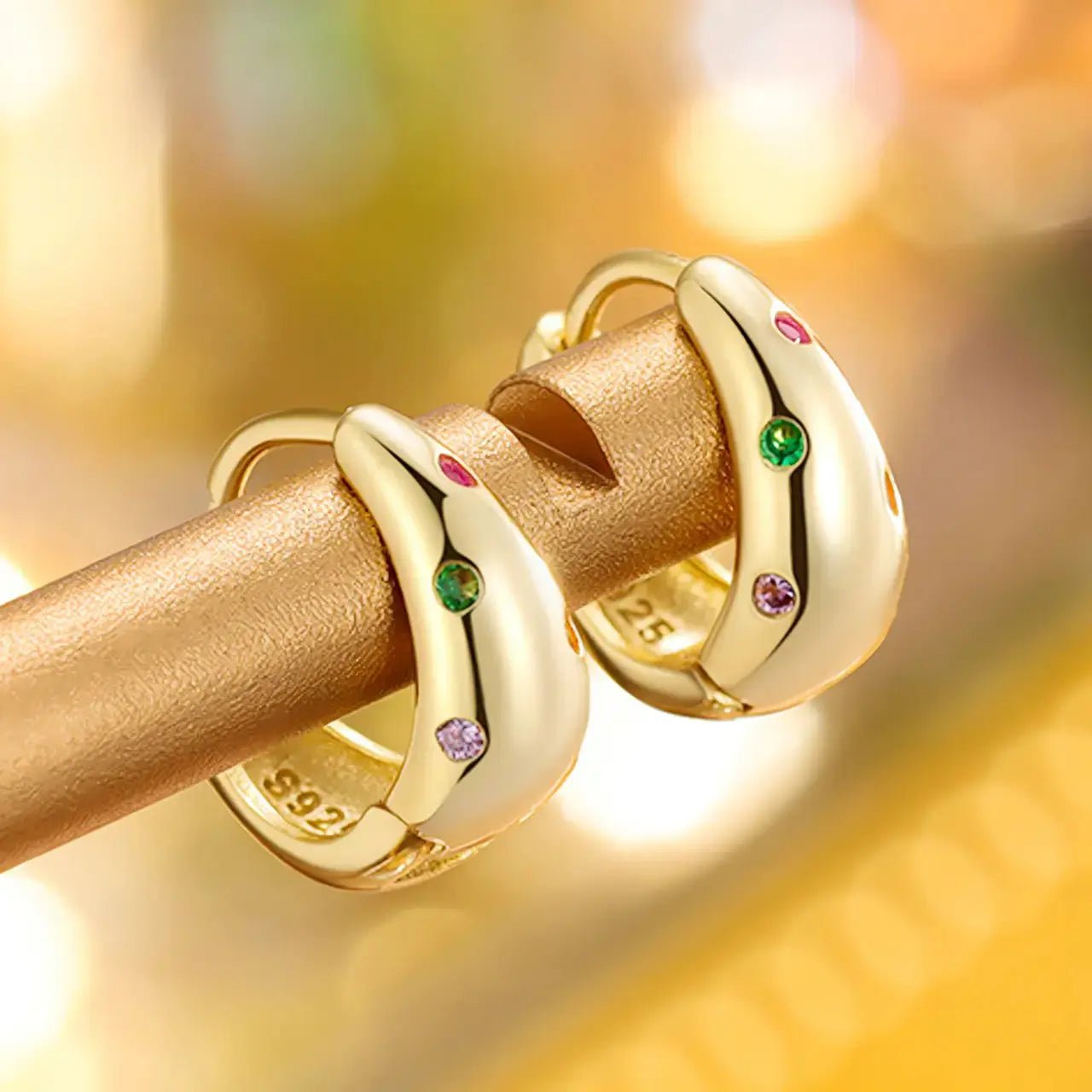 Сребърни Обици Халки Rainbow с цветни цирконии 18K Златно покритие – by Crystal Pro Jewellery