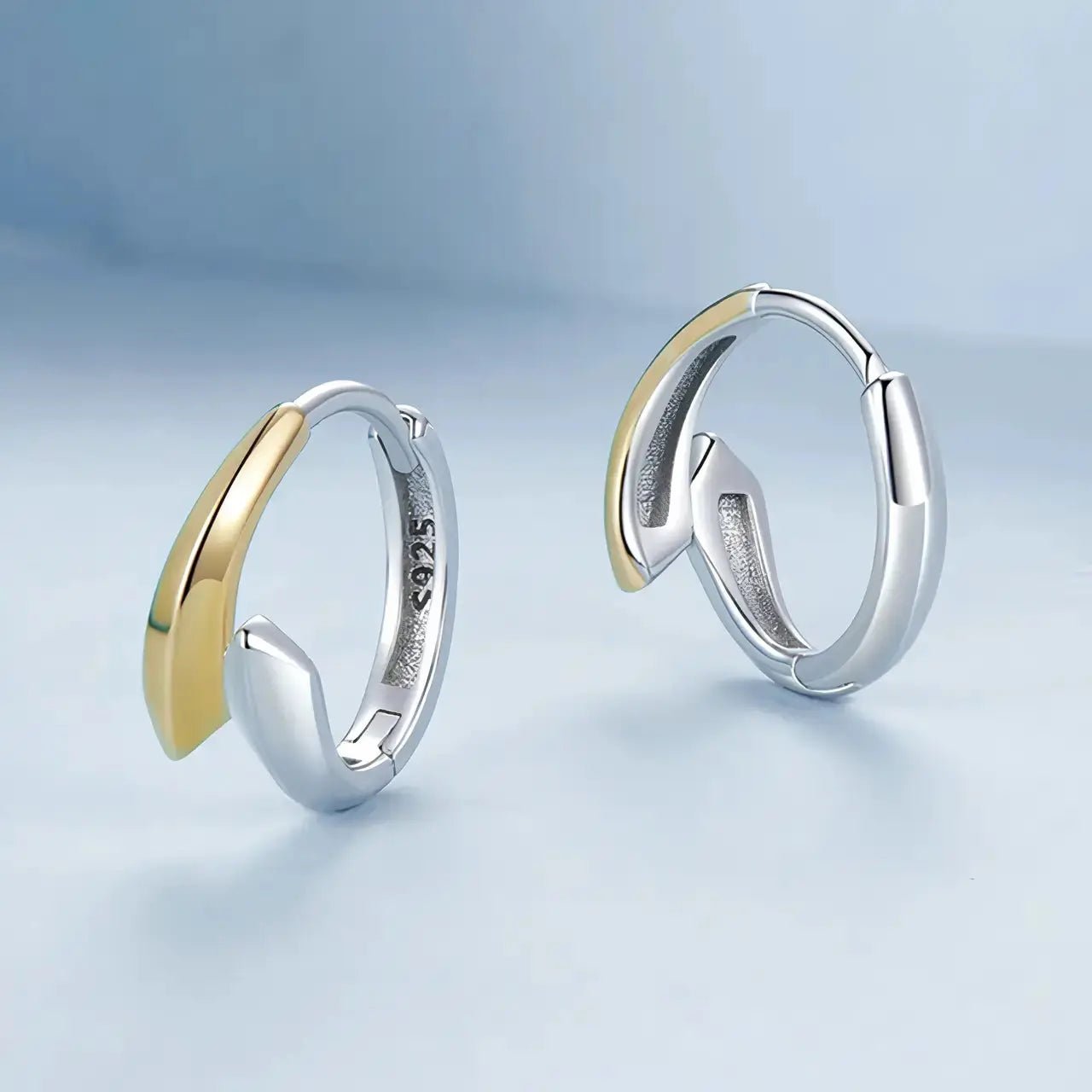 Сребърни Oбици Халки с 18К покритие от Злато Двуцветен модерен дизайн – by Crystal Pro Jewellery