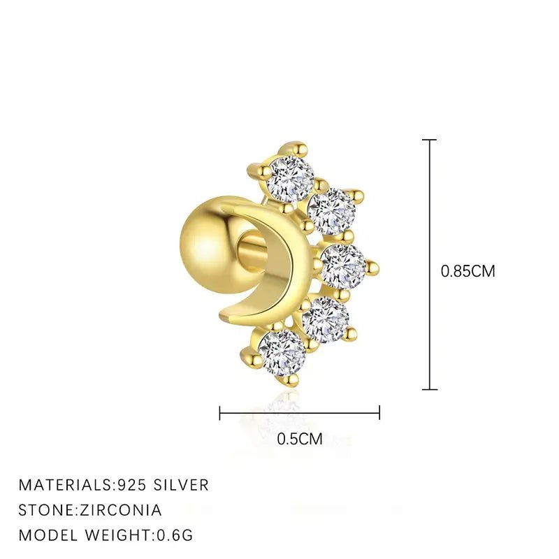 Сребърни обици на винт тип Пиърсинг с бели цирконии 1бр. – by Crystal Pro Jewellery