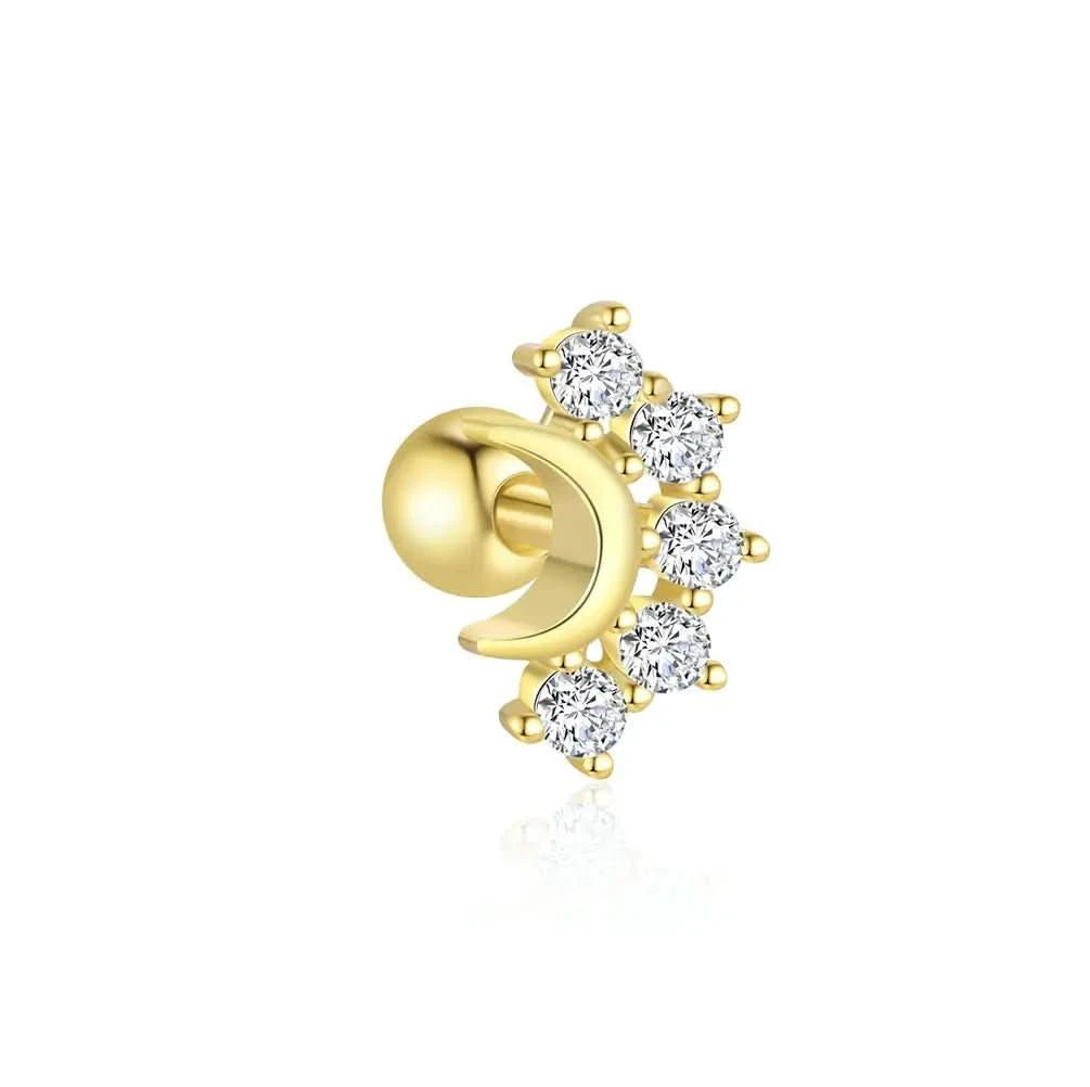 Сребърни обици на винт тип Пиърсинг с бели цирконии 1бр. – by Crystal Pro Jewellery