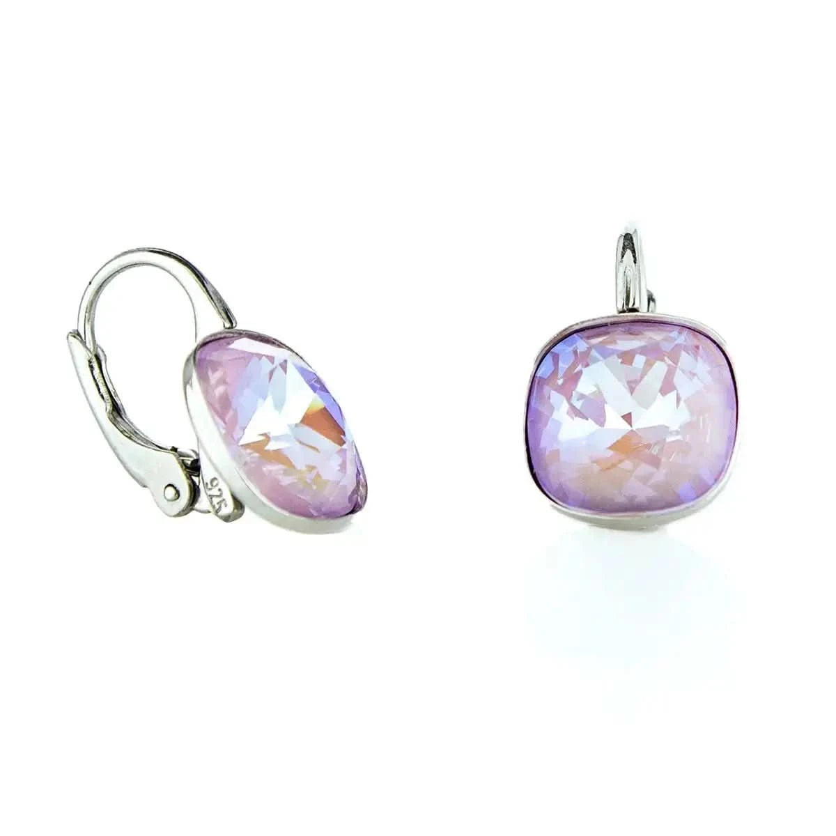 Сребърни обици Quadro с лилави кристали – by Crystal Pro Jewellery