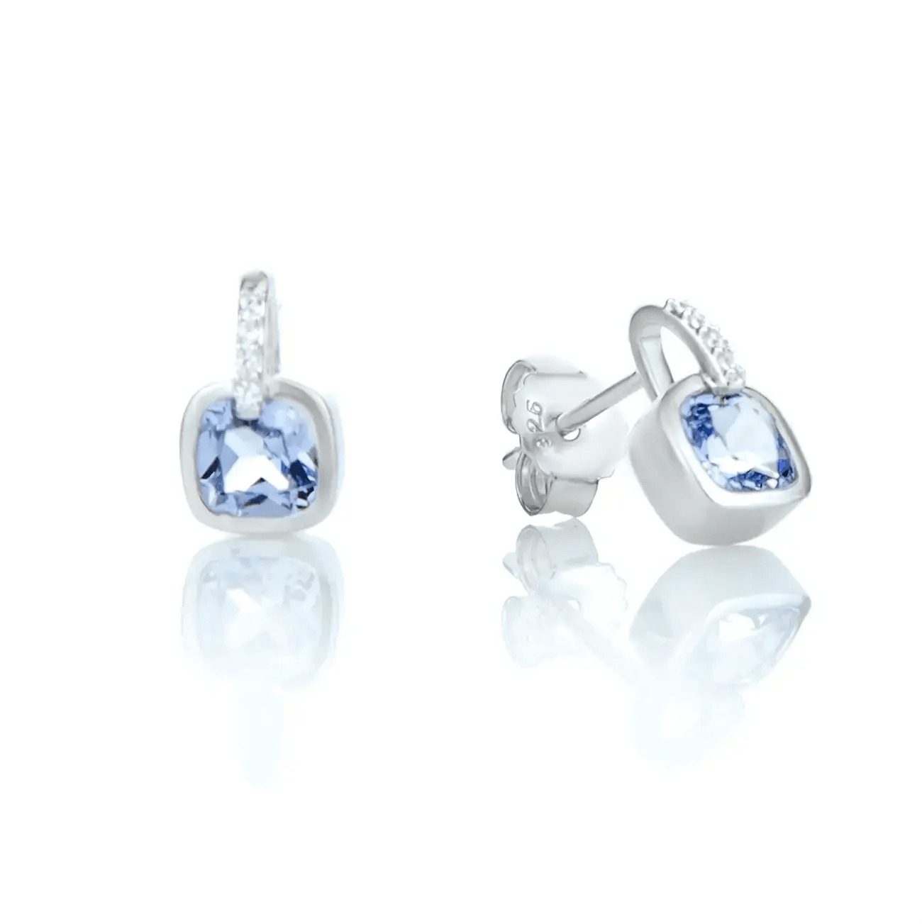 Сребърни обици с нежен дизайн в сиво - сини нюанси – by Crystal Pro Jewellery