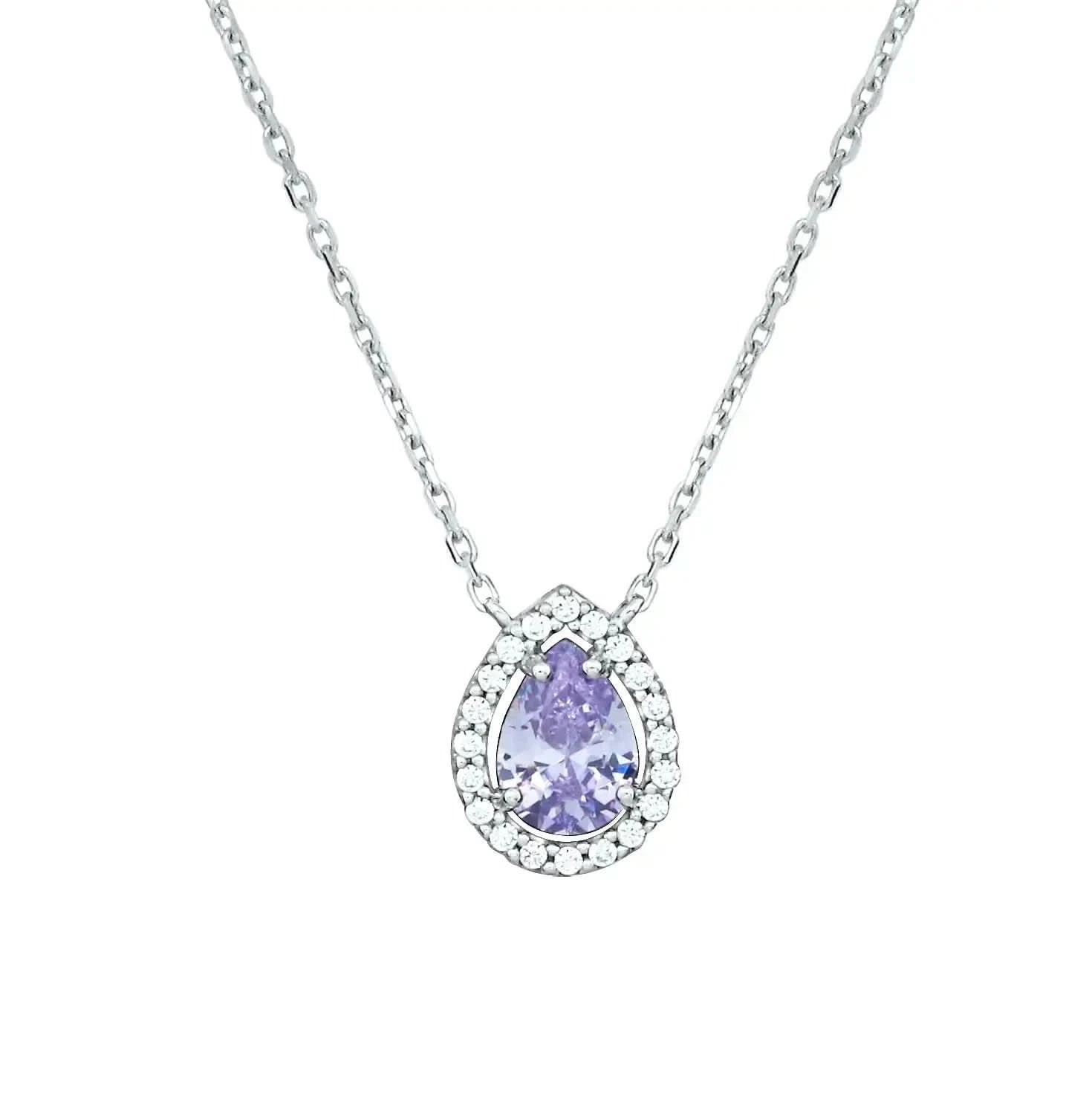 Сребърно колие с лавандулов блясък Дизайн на капка – by Crystal Pro Jewellery