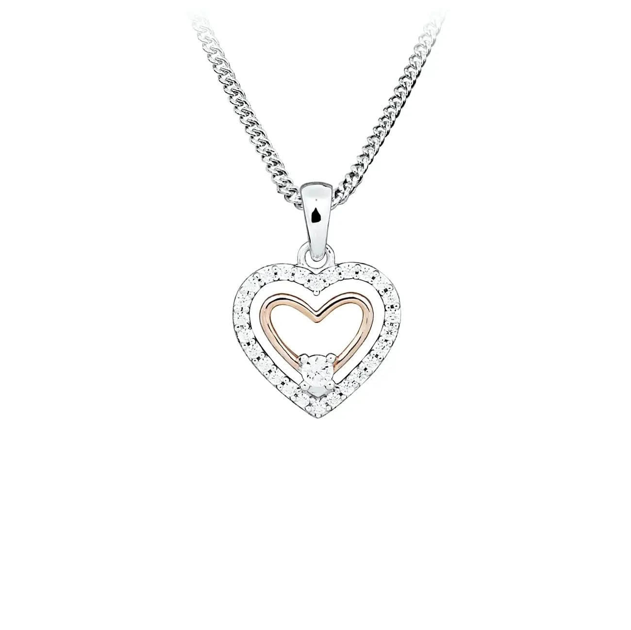Сребърно колие Сърце с Цирконии и Розово Злато Фина бижутерия – by Crystal Pro Jewellery