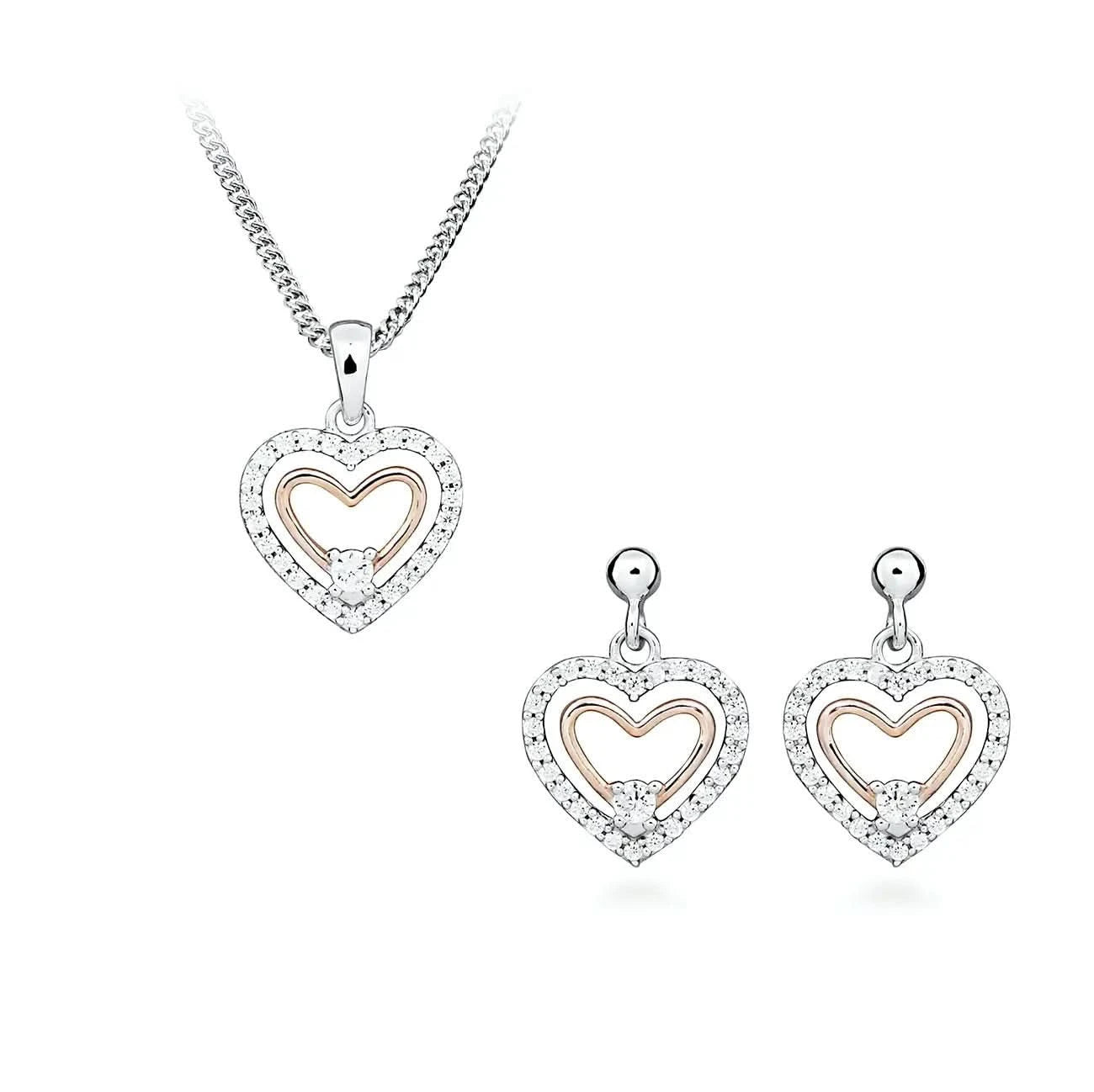 Сребърно колие Сърце с Цирконии и Розово Злато Фина бижутерия – by Crystal Pro Jewellery