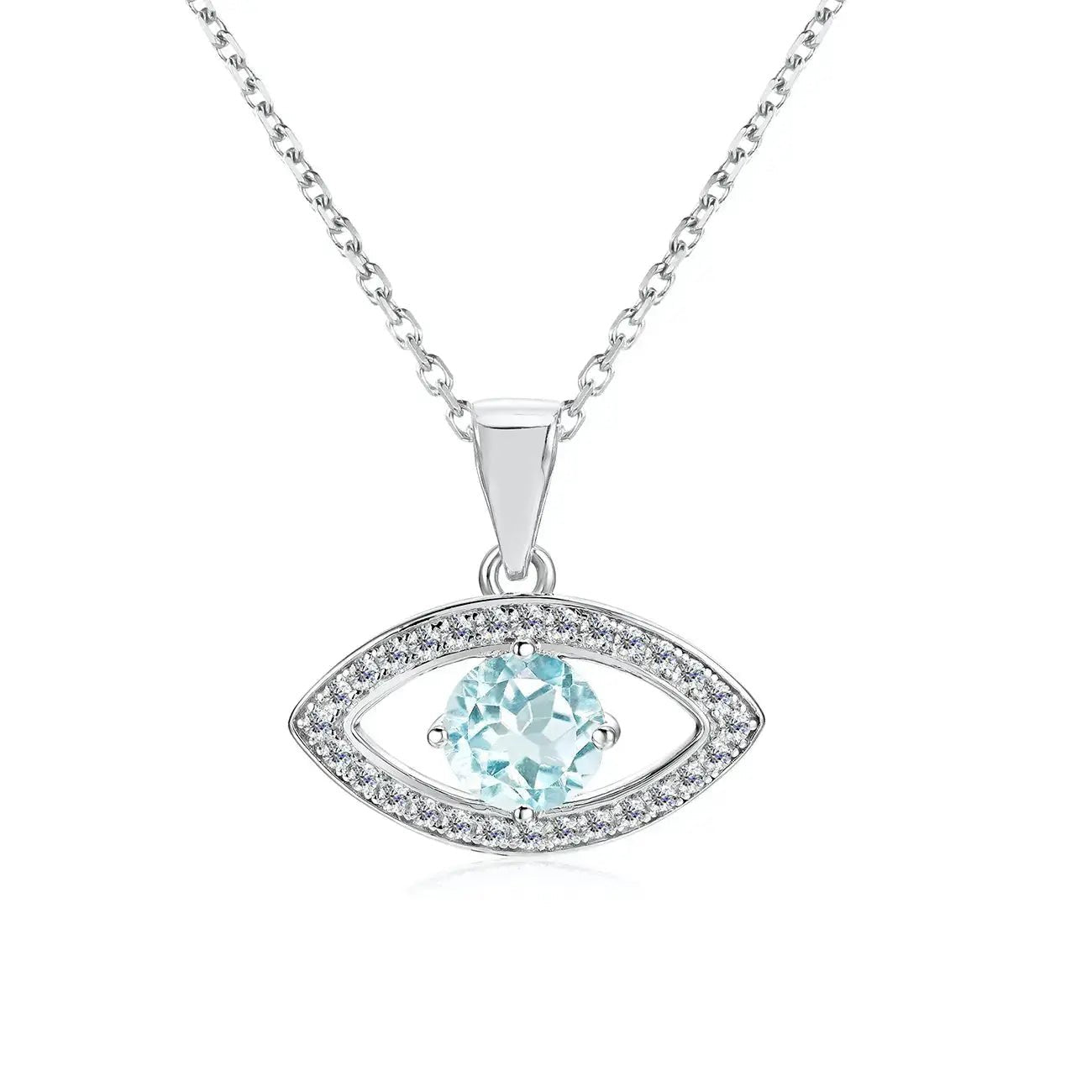 Сребърно колие Талисман против уроки с естествен Син Топаз – by Crystal Pro Jewellery