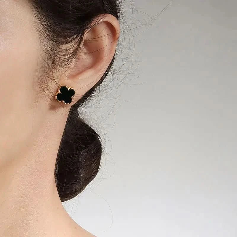 Тренди обици Детелина с Черен Ахат Сребро 925 – by Crystal Pro Jewellery