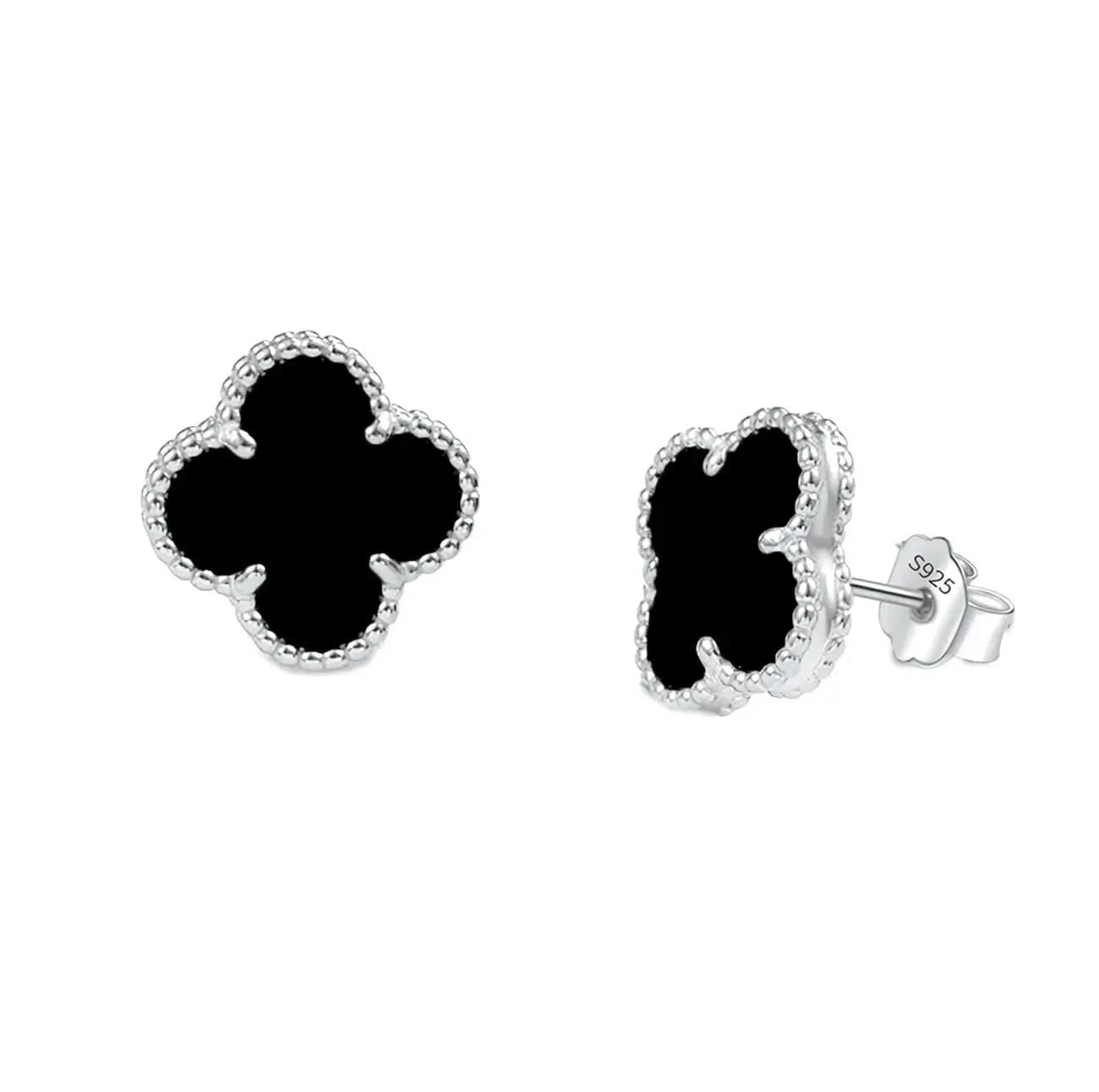 Тренди обици Детелина с Черен Ахат Сребро 925 – by Crystal Pro Jewellery