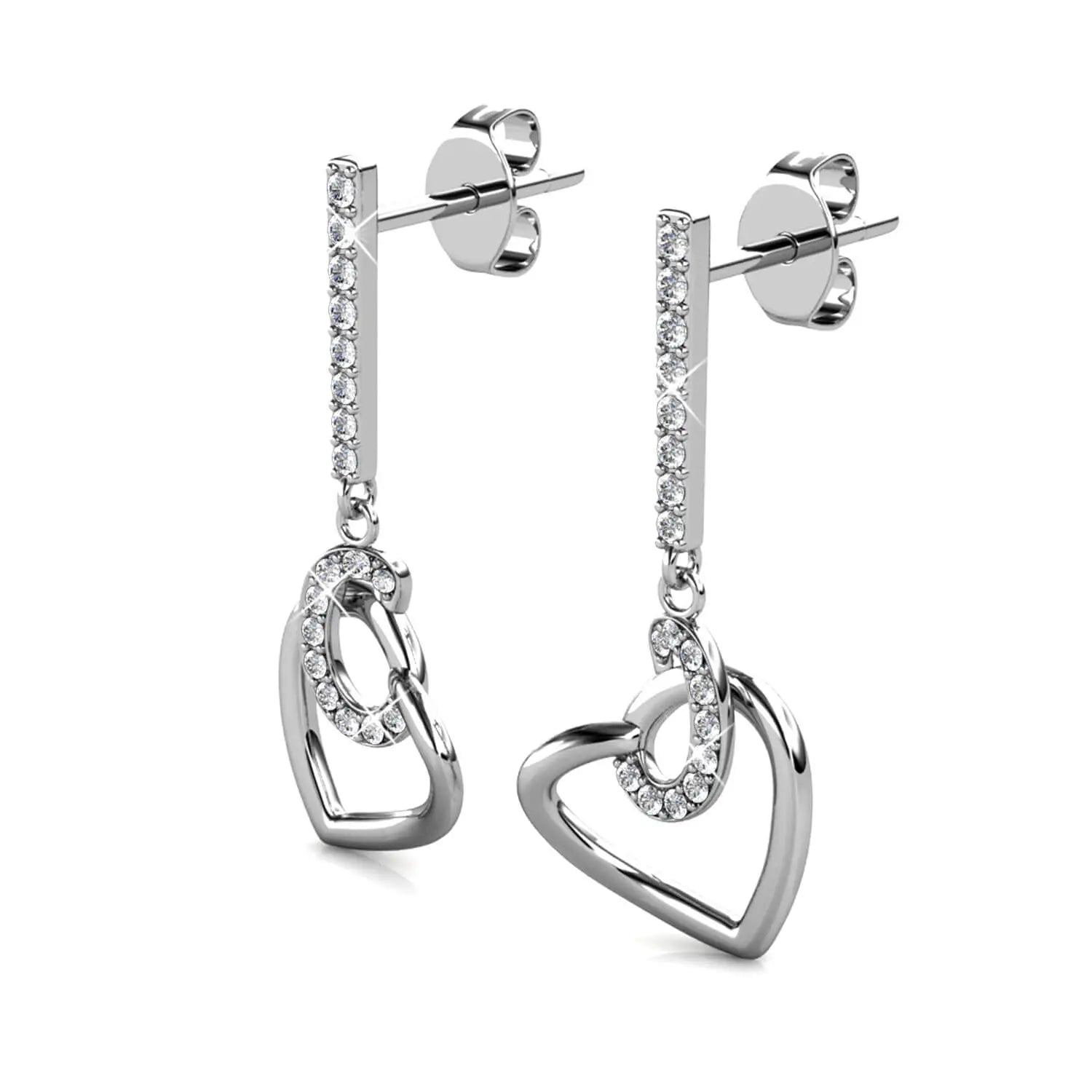 Висящи обици с нежни Сърца сребро 925 18К златно покритие – by Crystal Pro Jewellery