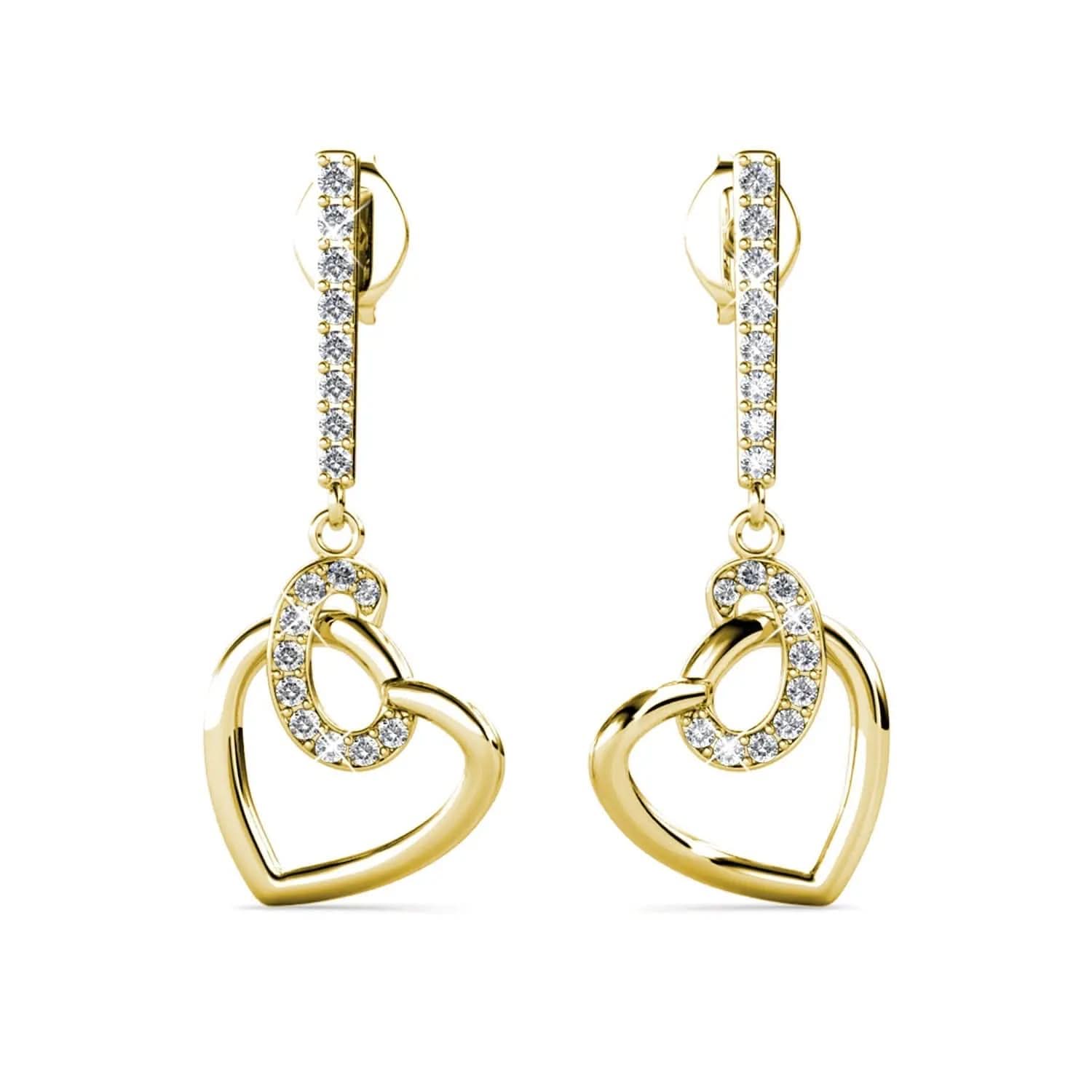 Висящи обици с нежни Сърца сребро 925 18К златно покритие – by Crystal Pro Jewellery