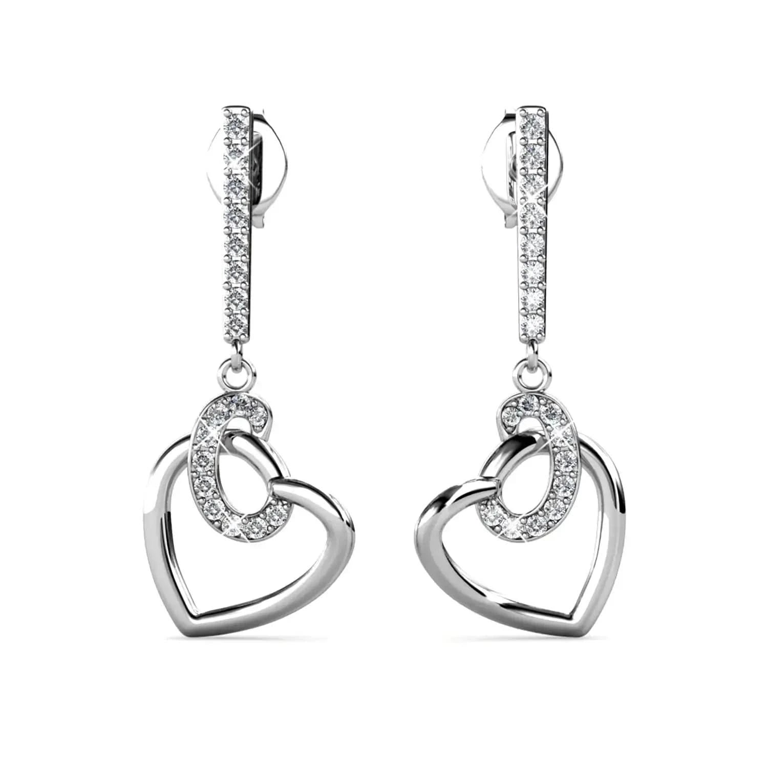 Висящи обици с нежни Сърца сребро 925 18К златно покритие – by Crystal Pro Jewellery