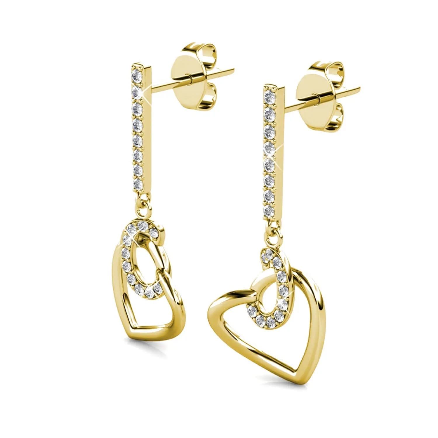 Висящи обици с нежни Сърца сребро 925 18К златно покритие – by Crystal Pro Jewellery