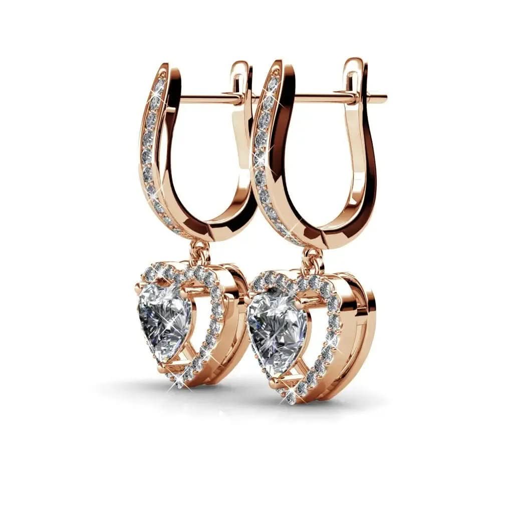 Висящи обици Сърца с 18К покритие бяло злато – by Crystal Pro Jewellery