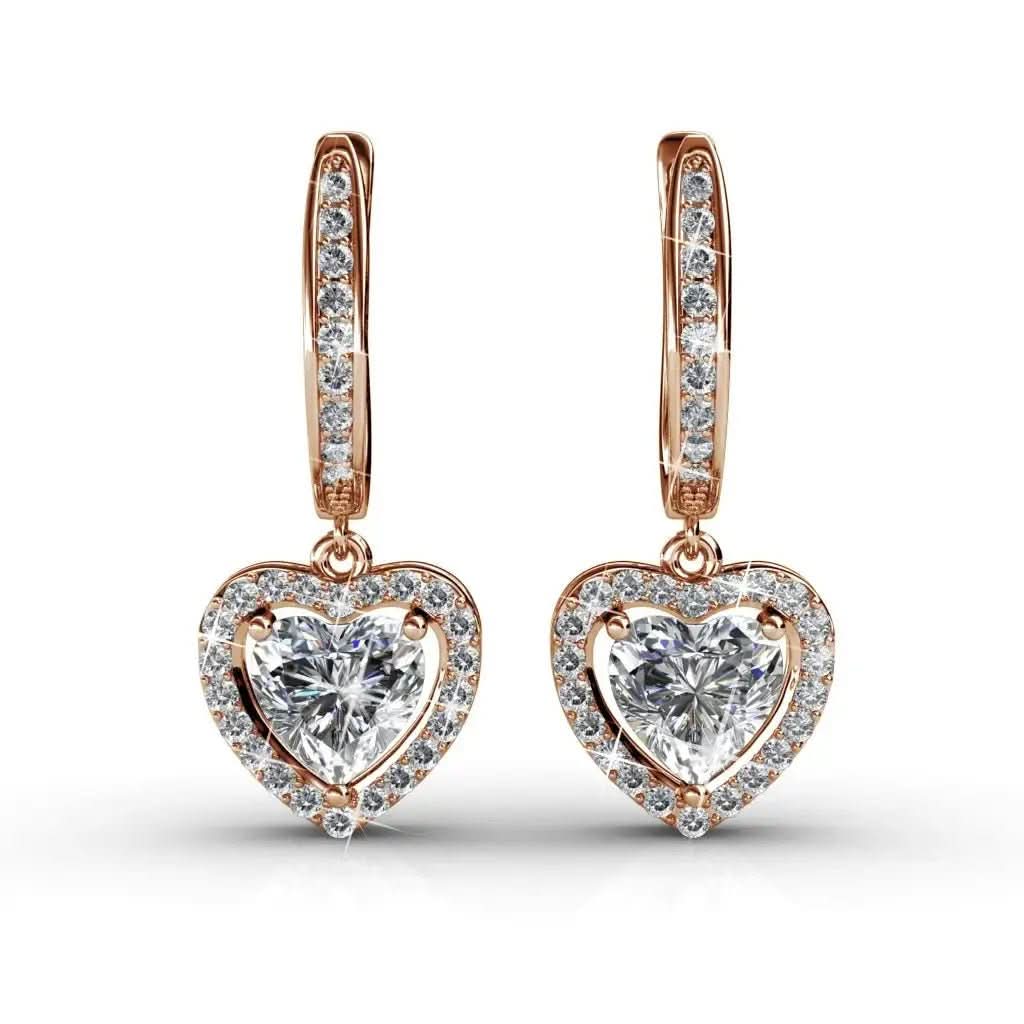 Висящи обици Сърца с 18К покритие бяло злато – by Crystal Pro Jewellery