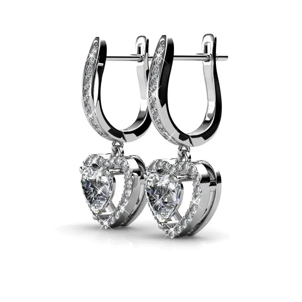 Висящи обици Сърца с 18К покритие бяло злато – by Crystal Pro Jewellery