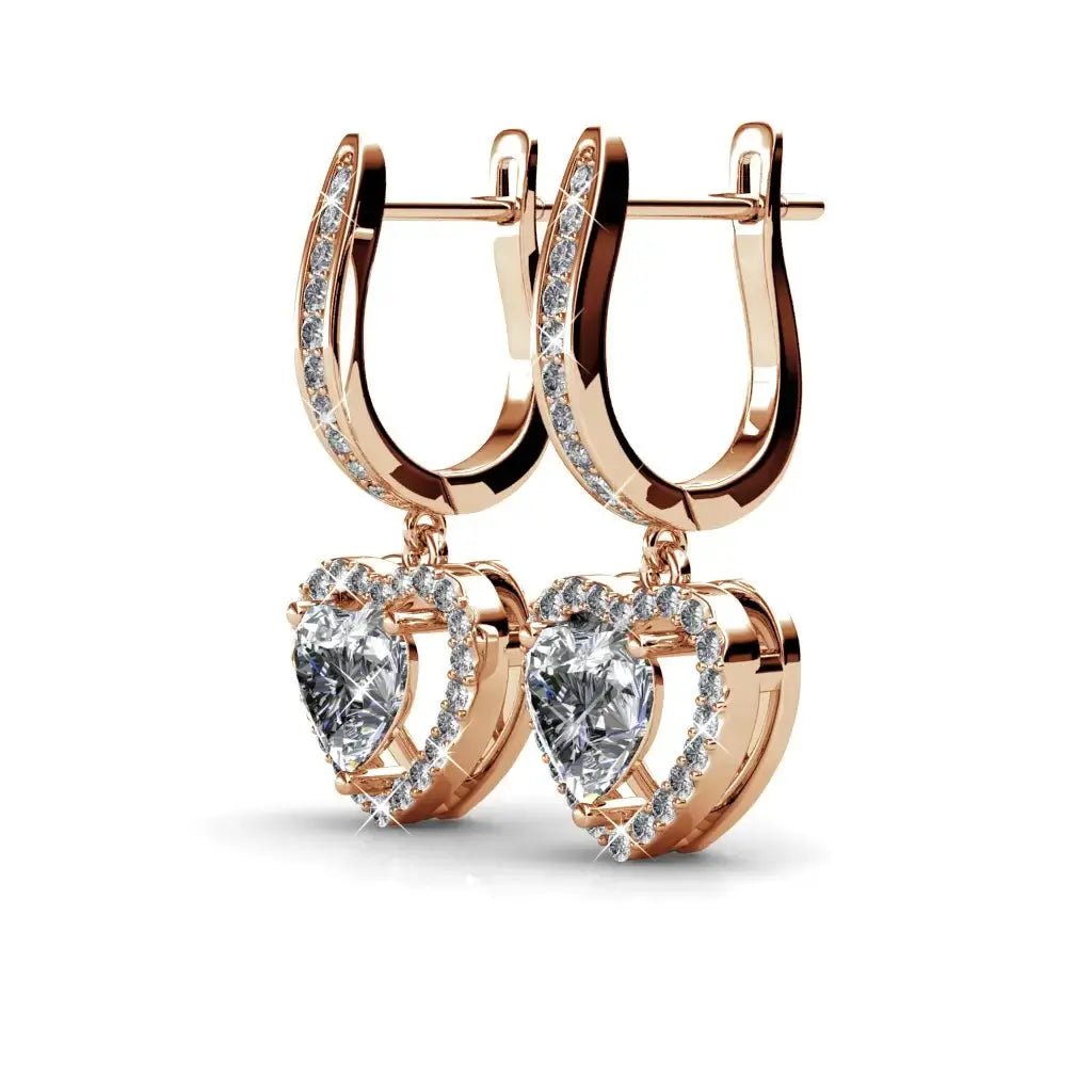 Висящи обици Сърца с 18К покритие розово злато – by Crystal Pro Jewellery