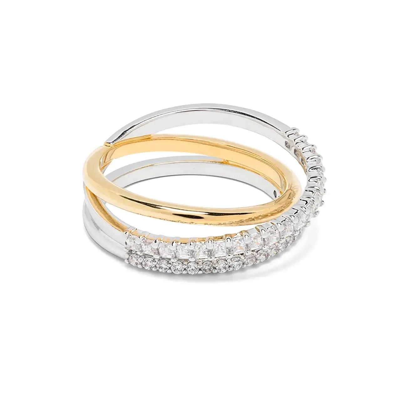 Striking Two-Tone Zircon Ring 925 Silver with Gold Plating