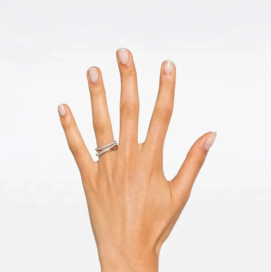 Striking Two-Tone Zircon Ring 925 Silver with Gold Plating
