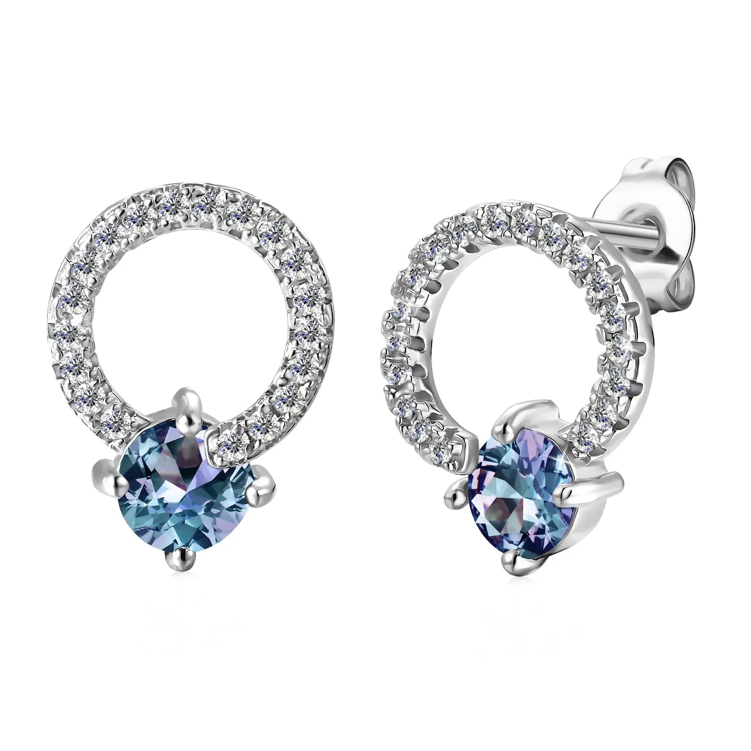 Luxurious silver earrings with laboratory-grown Alexandrite