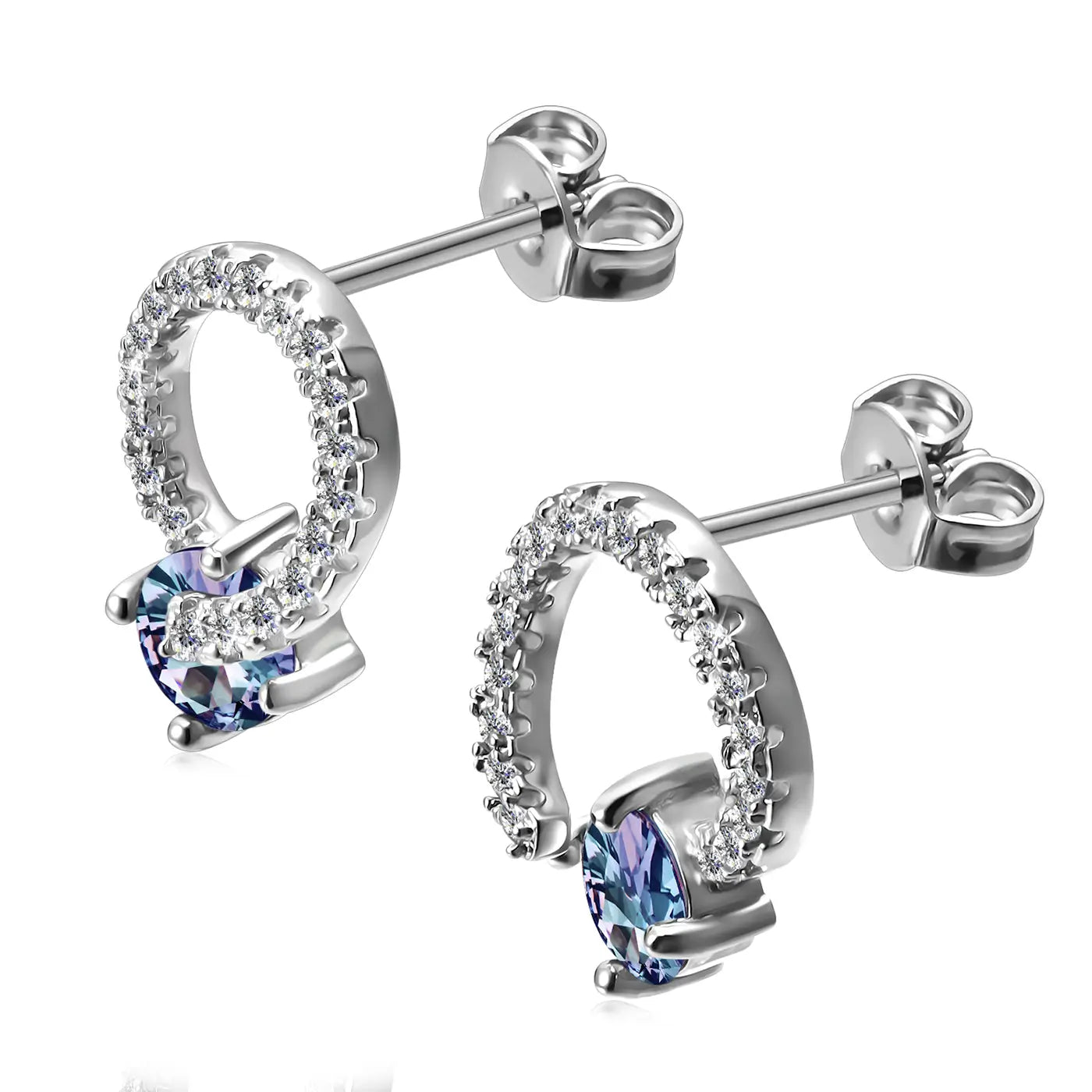 Luxurious silver earrings with laboratory-grown Alexandrite
