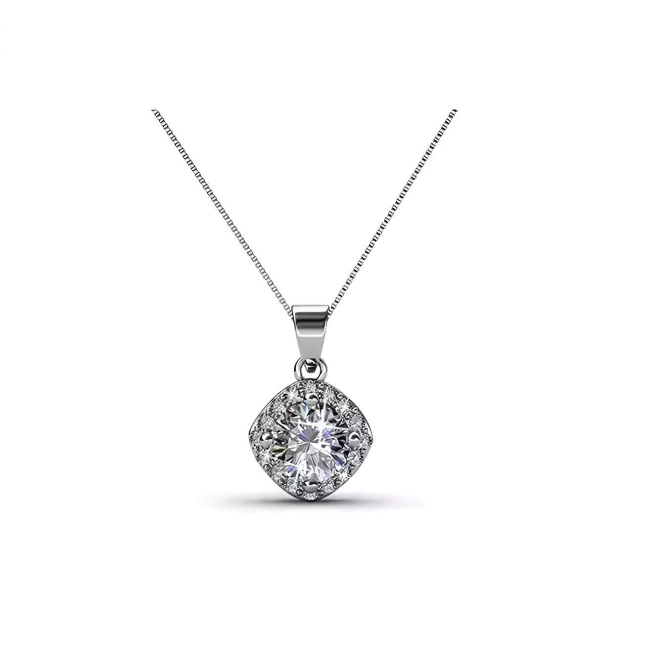 Jewelry set necklace and earrings with 18K white gold plating, square design