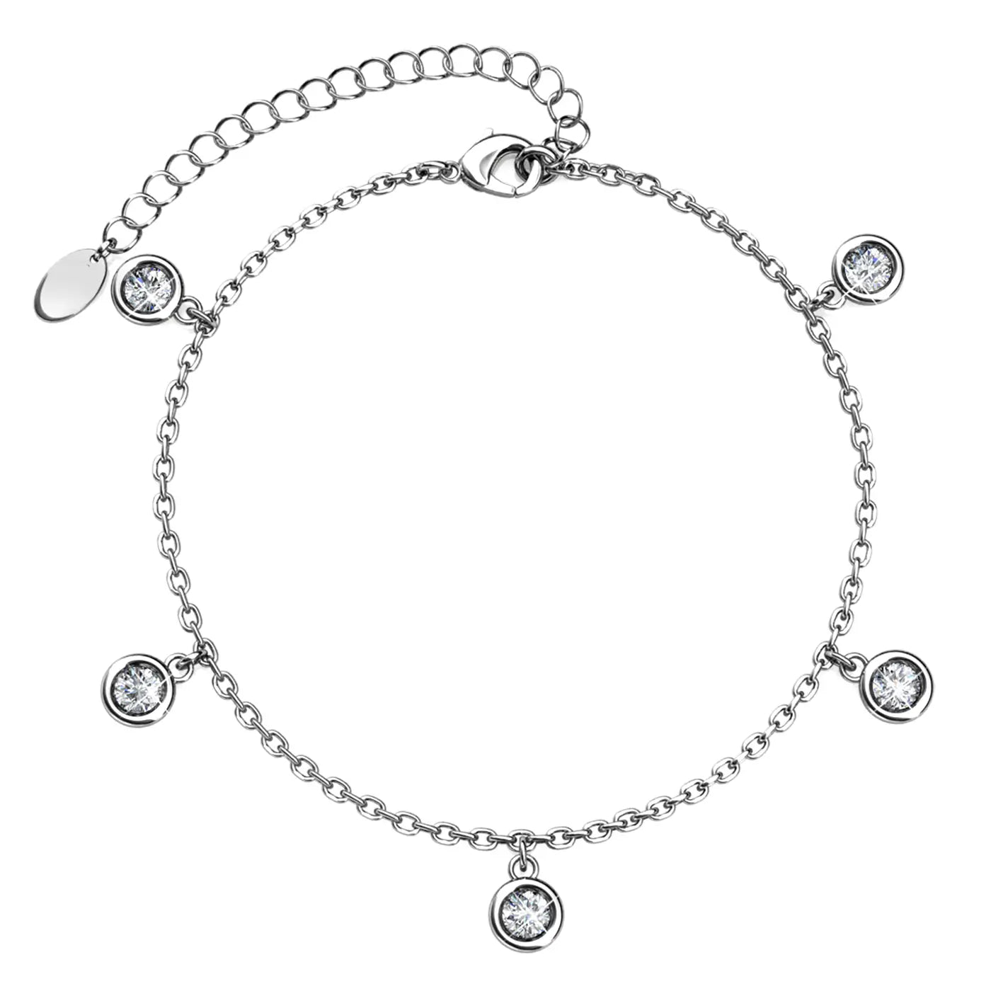 нежна гривна Charm Glow с 18К покритие бяло злато, украсена с малки кръгли кристали Сваровски, фин дизайн
