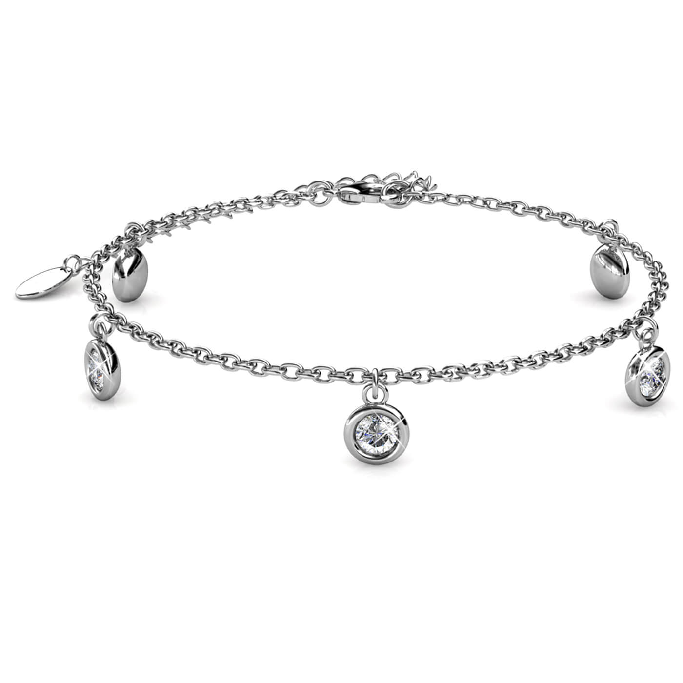 нежна гривна Charm Glow с 18К покритие бяло злато, украсена с малки кръгли кристали Сваровски, фин дизайн