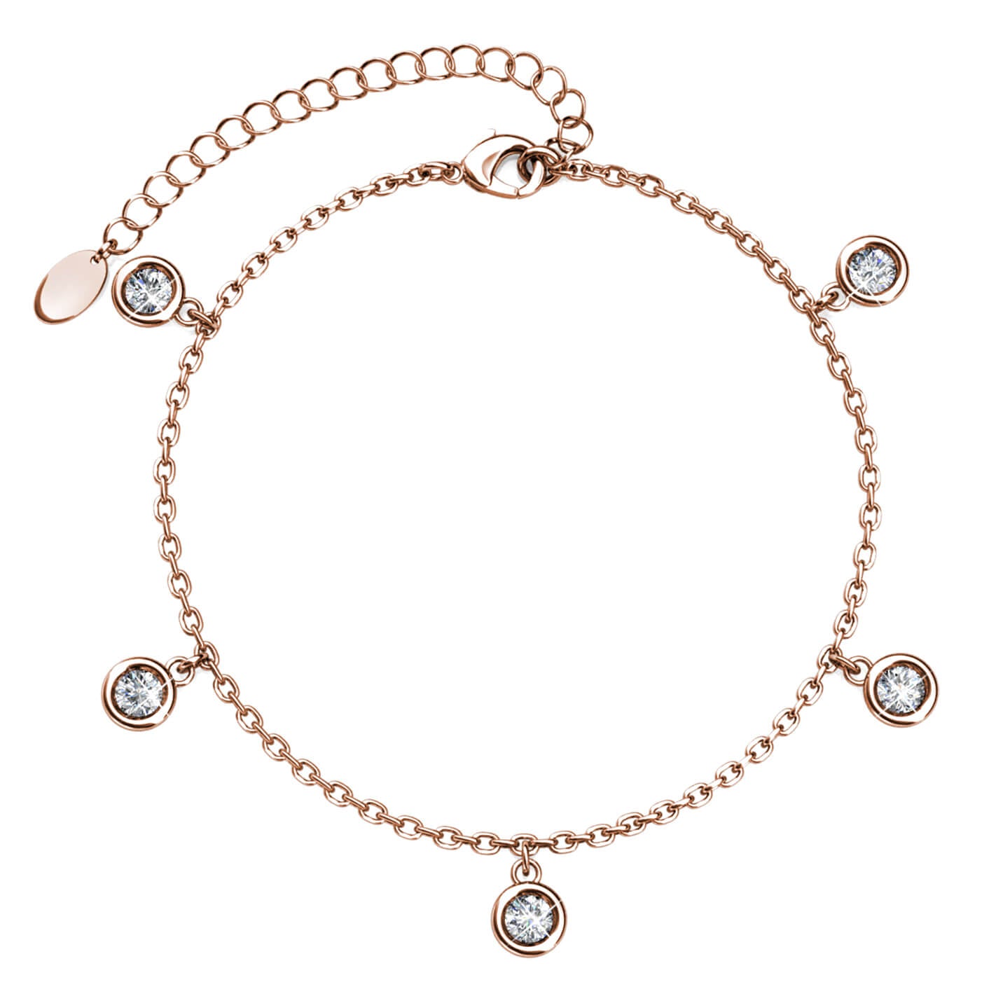 Нежна гривна Charm Glow с 18К покритие розово злато, украсена с малки кръгли кристали Сваровски,  фин дизайн