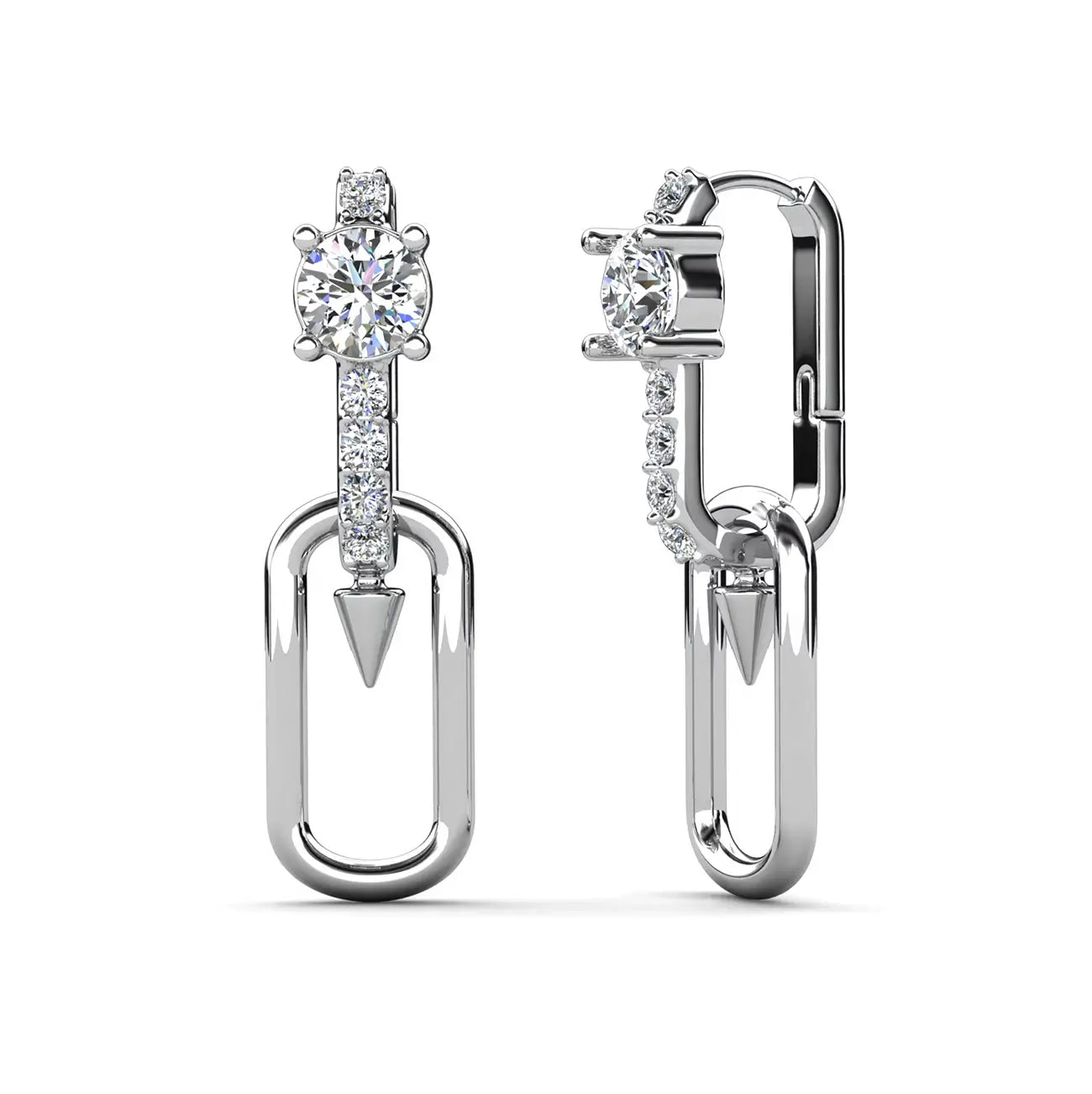 Дамски обици с 18К покритие от бяло злато и кристали Сваровски, модерен геометричен дизайн, луксозна визия