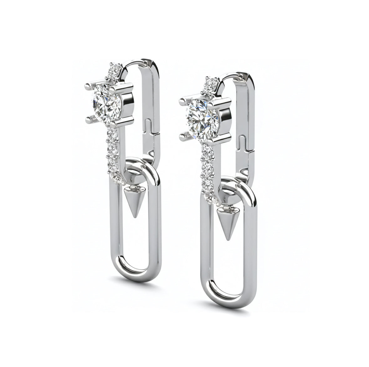 Дамски обици с 18К покритие от бяло злато с кристален акцент Модерен геометричен дизайн (Copy)