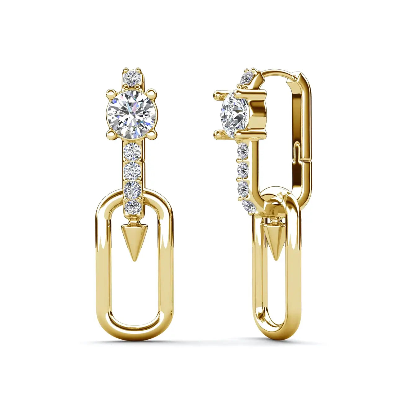 Дамски позлатени обеци с кристали Сваровски, модерна геометрична форма, луксозен стил