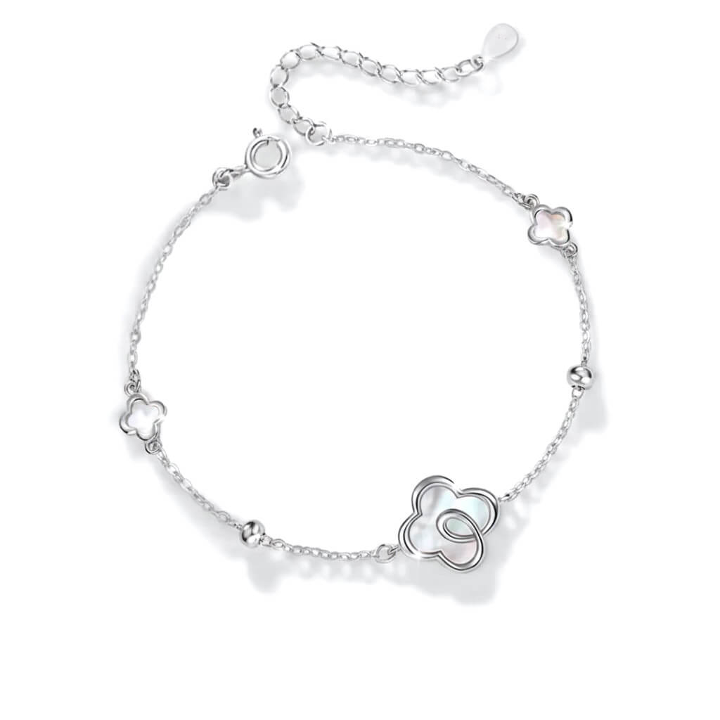 Дамска нежна гривна със седеф от Сребро 925 с родиево покритие 