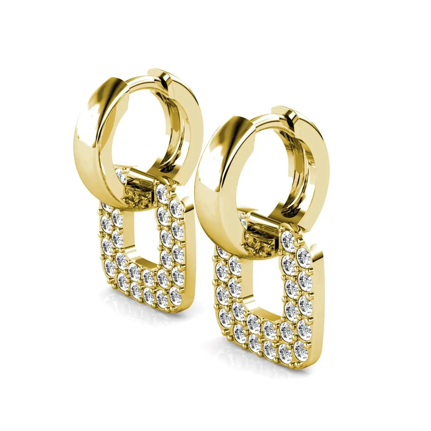 Дамски халки с квадратни елементи с покритие 18К бяло злато – by Crystal Pro Jewellery