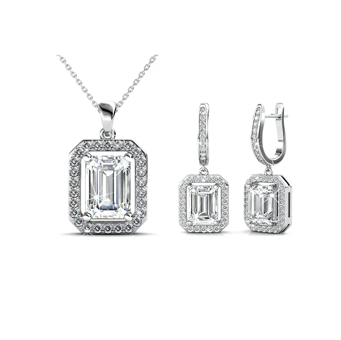 Дамски комплект Eternal Shine 18К покритие Бяло злато и премиум кристали – by Crystal Pro Jewellery