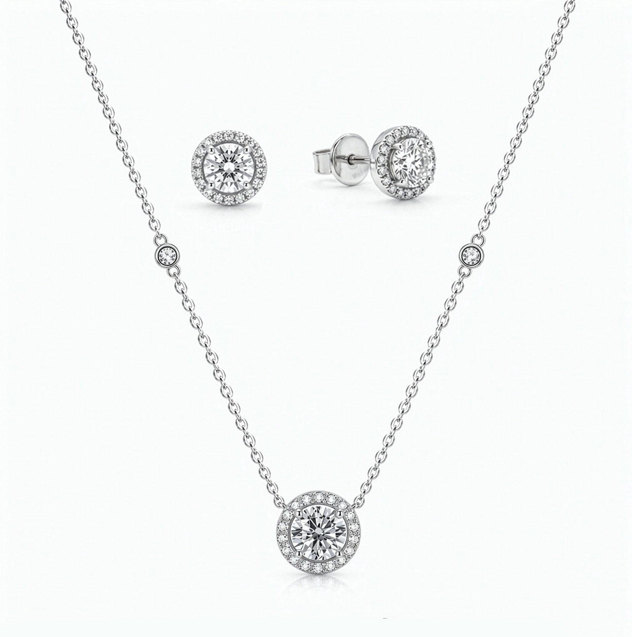 Дамски комплект колие с обици с iced crushed stones с диамантен блясък