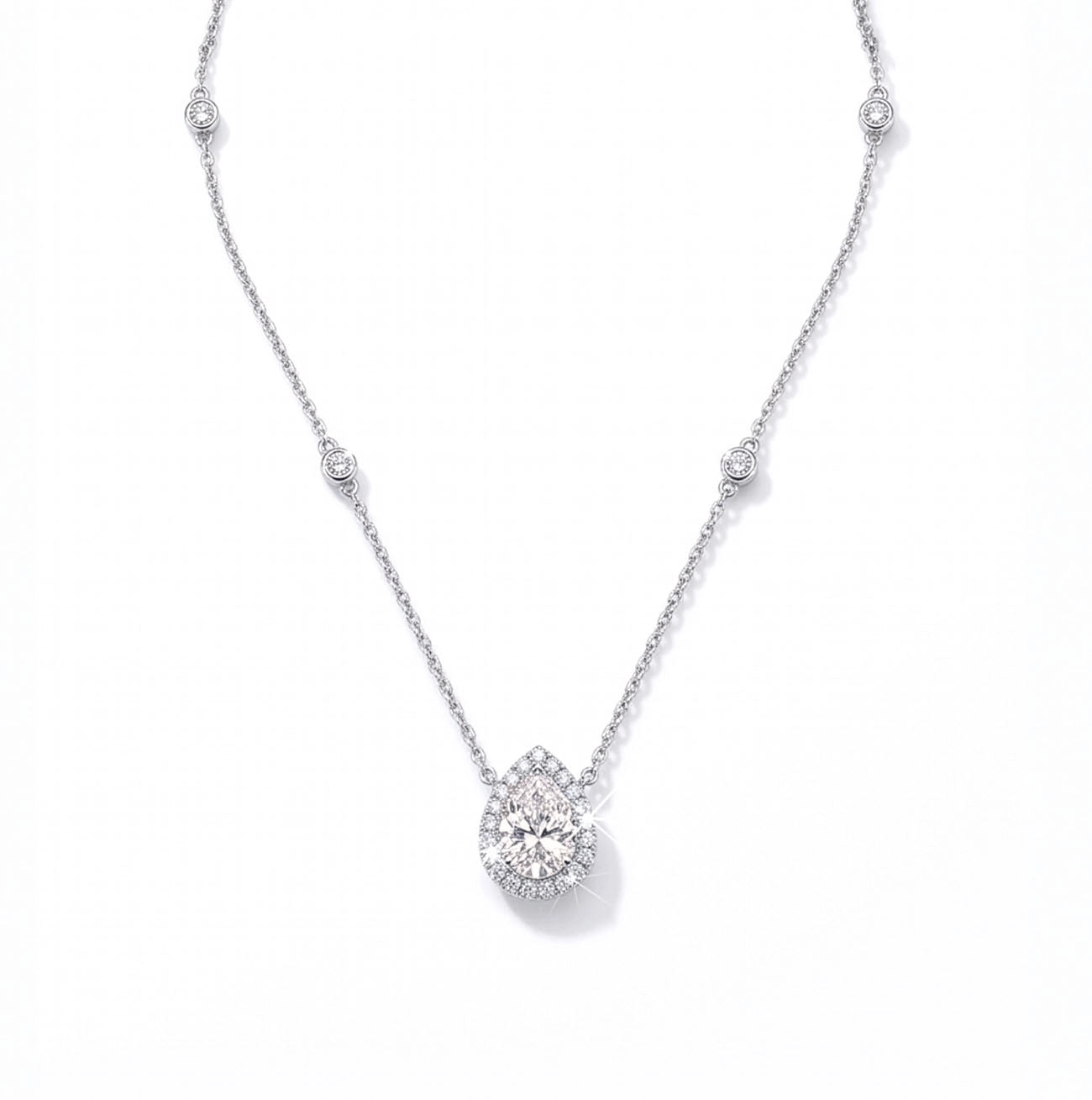 Колие от дамски сет с iced crushed stones, Сребро 925 с форма на капка