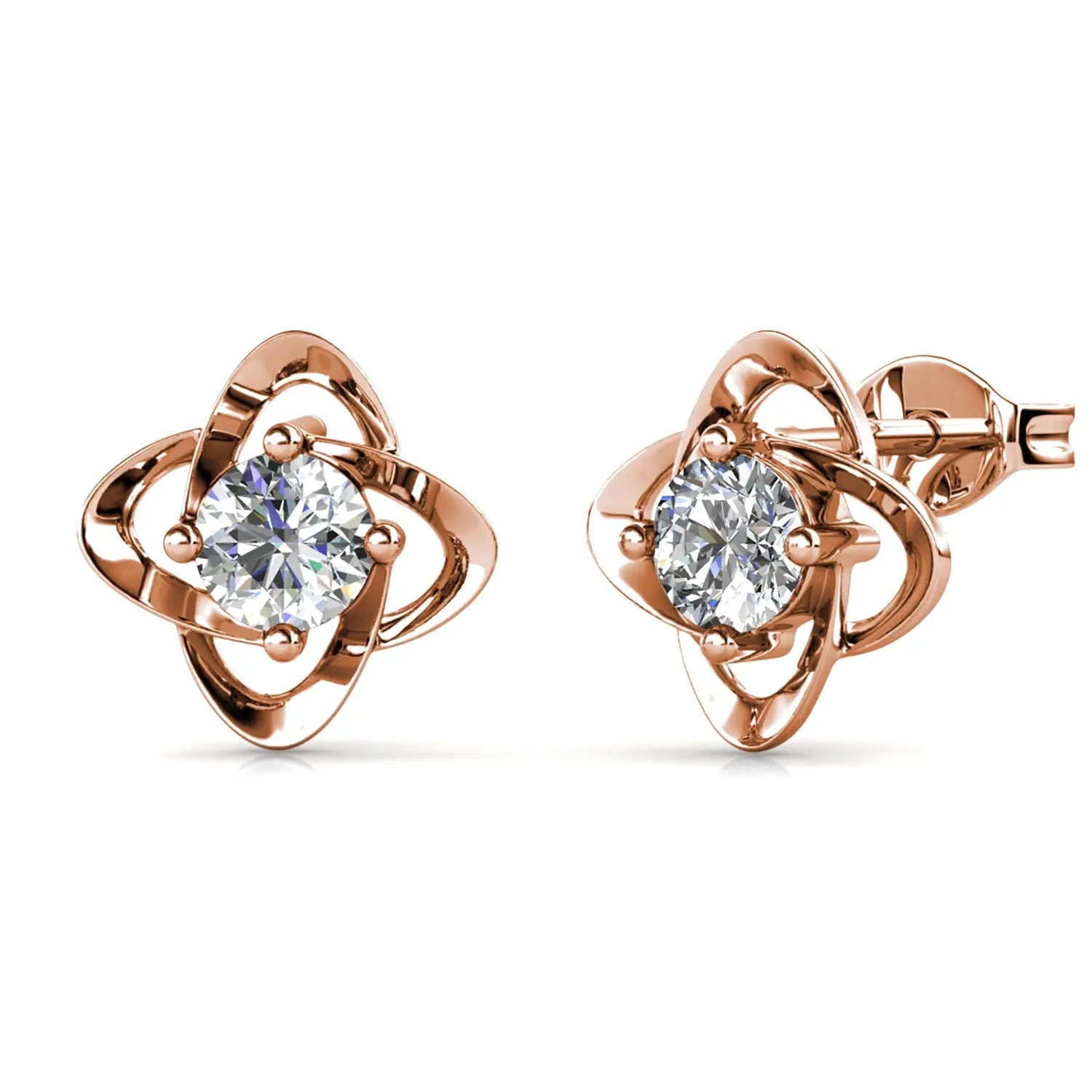 Дамски обици Детелина с 18к покритие бяло злато и австрийски кристали – by Crystal Pro Jewellery