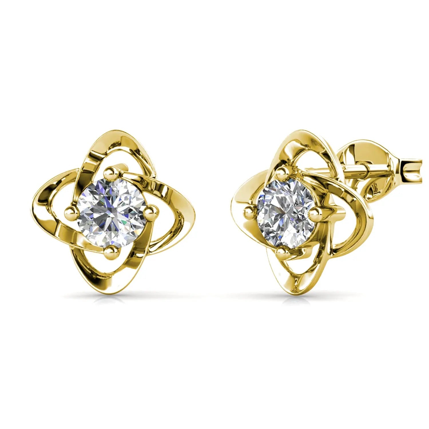 Дамски обици Детелина с 18к покритие бяло злато и австрийски кристали – by Crystal Pro Jewellery