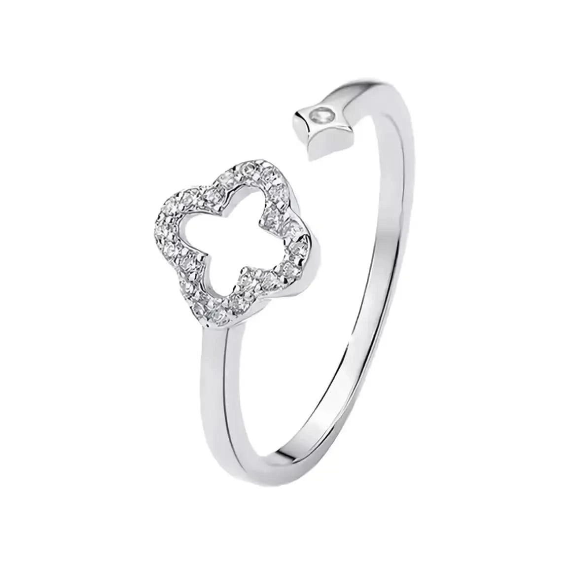 Детелина отворен пръстен с цирконии Сребро 925 – by Crystal Pro Jewellery