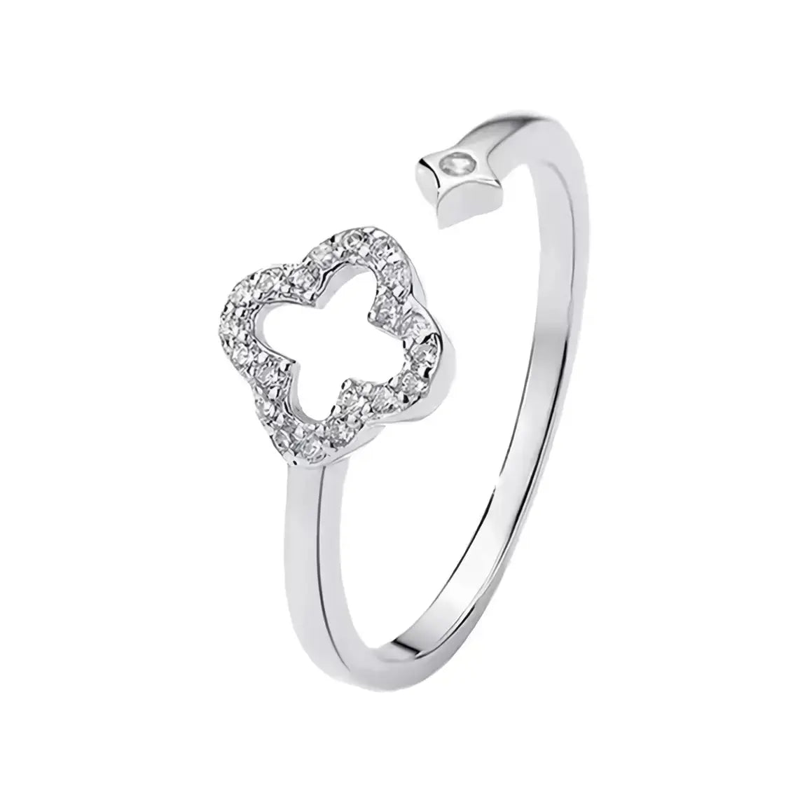 Детелина отворен пръстен с цирконии Сребро 925 – by Crystal Pro Jewellery