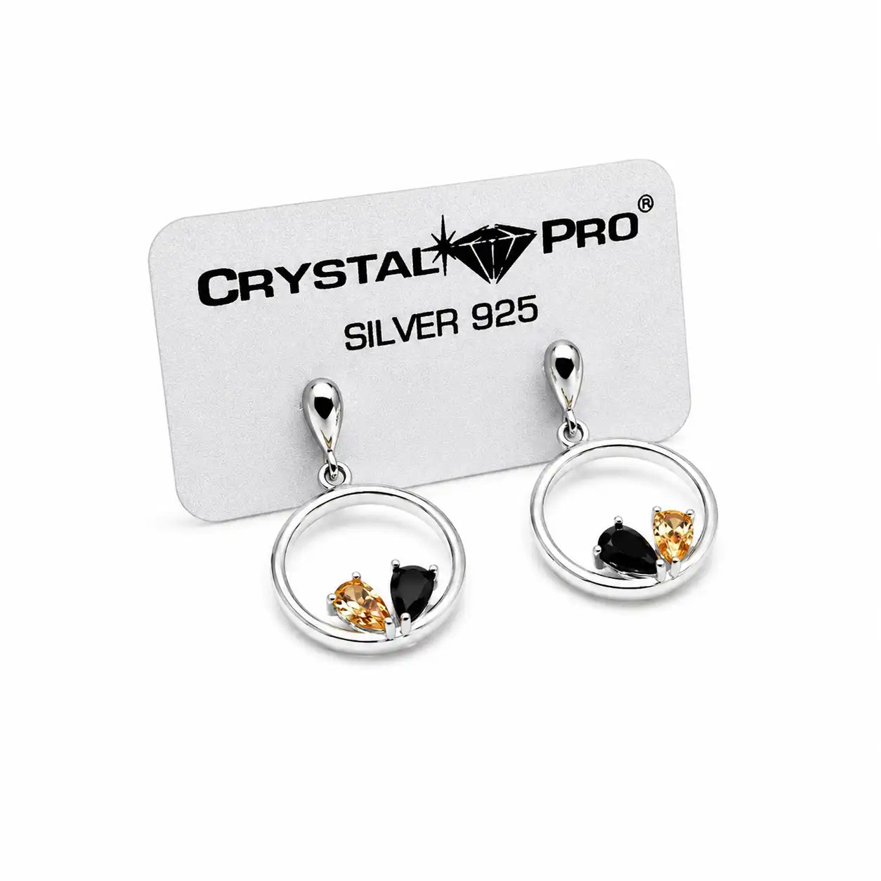 Elegant earrings: Silver with black and golden glitter of zirconias