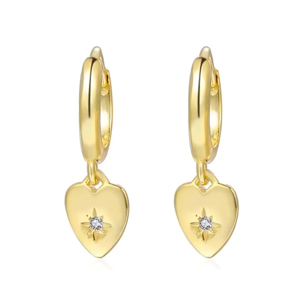Елегантни обици халки с висящо сърце Сребро 925 18К златно покритие – by Crystal Pro Jewellery