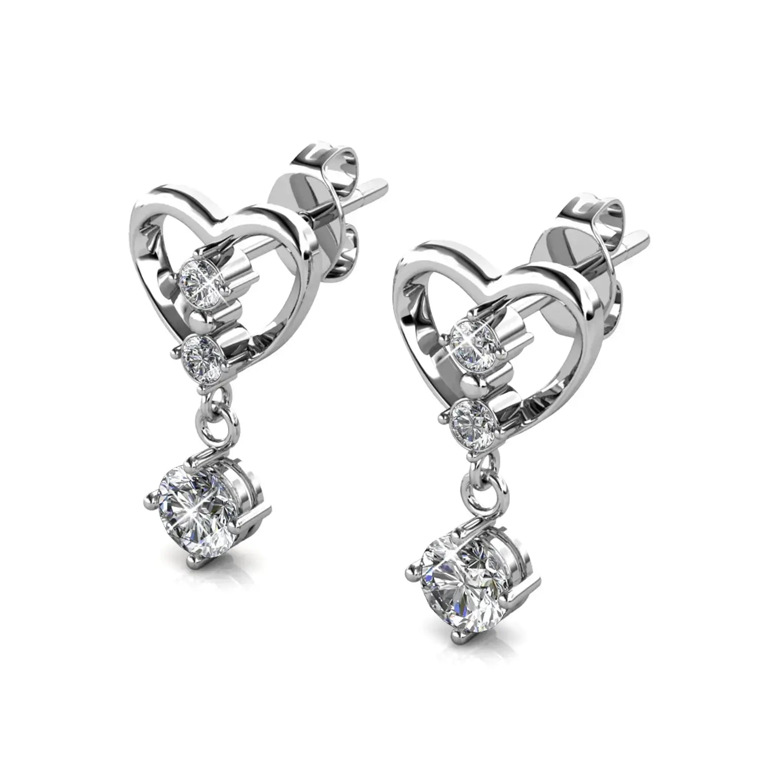 Елегантни сребърни обици Сърце с бляскави кристали – by Crystal Pro Jewellery