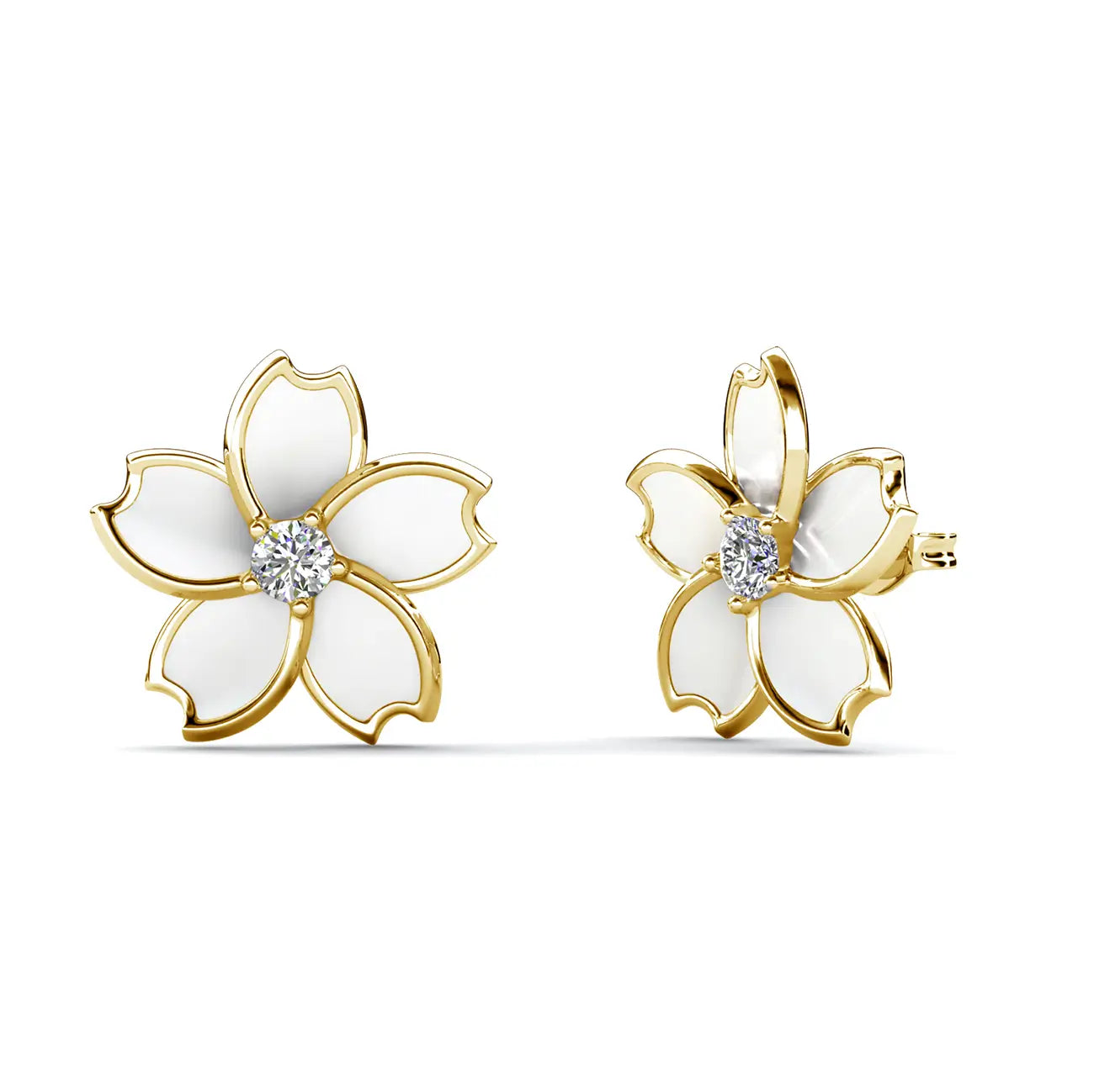 Емайлирани дамски обеци цвете с 18K златно покритие и кристал Сваровски