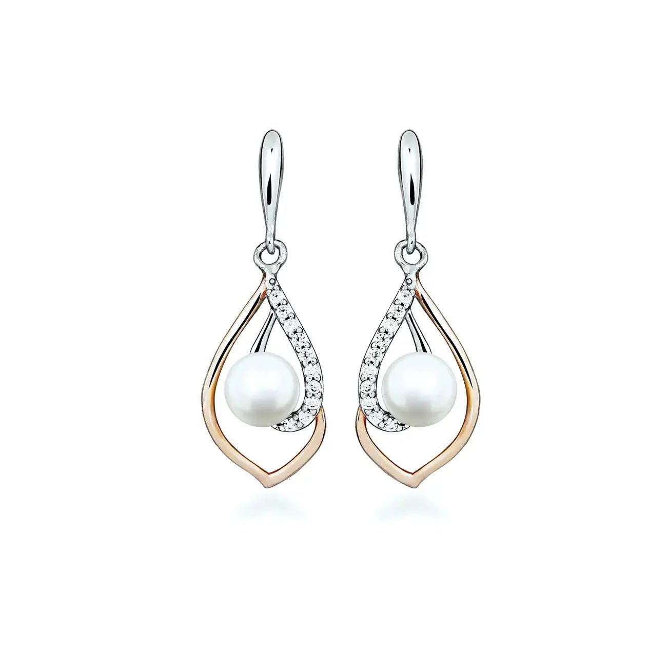 Изящни сребърни обици с речни перли Двуцветен дизайн – by Crystal Pro Jewellery